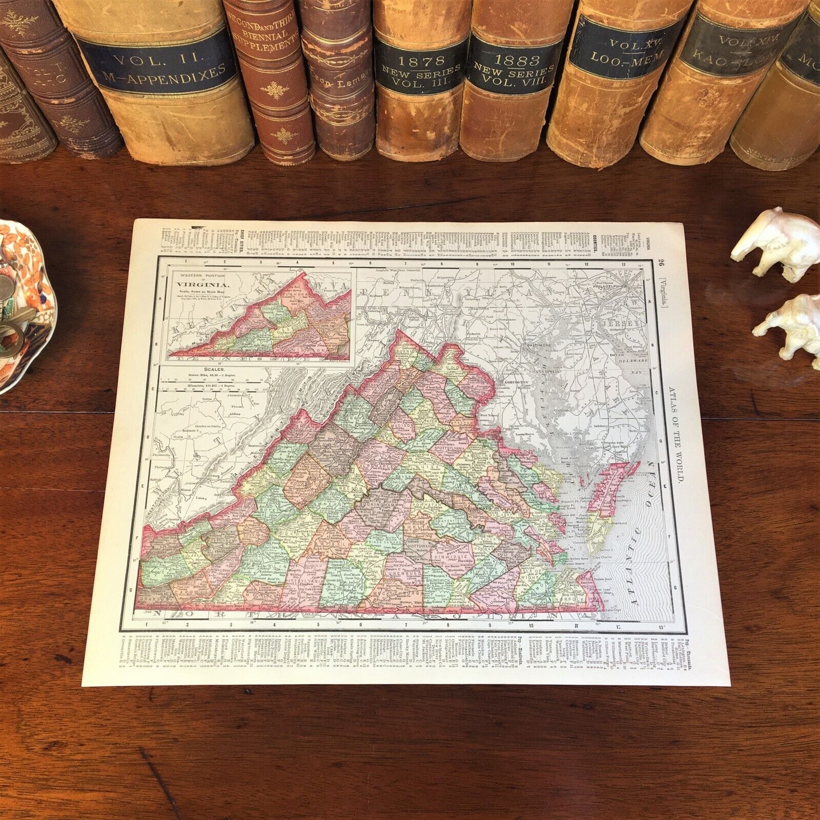Large Original 1898 Antique Map VIRGINIA Norfolk Hampton Chesapeake Alexandria