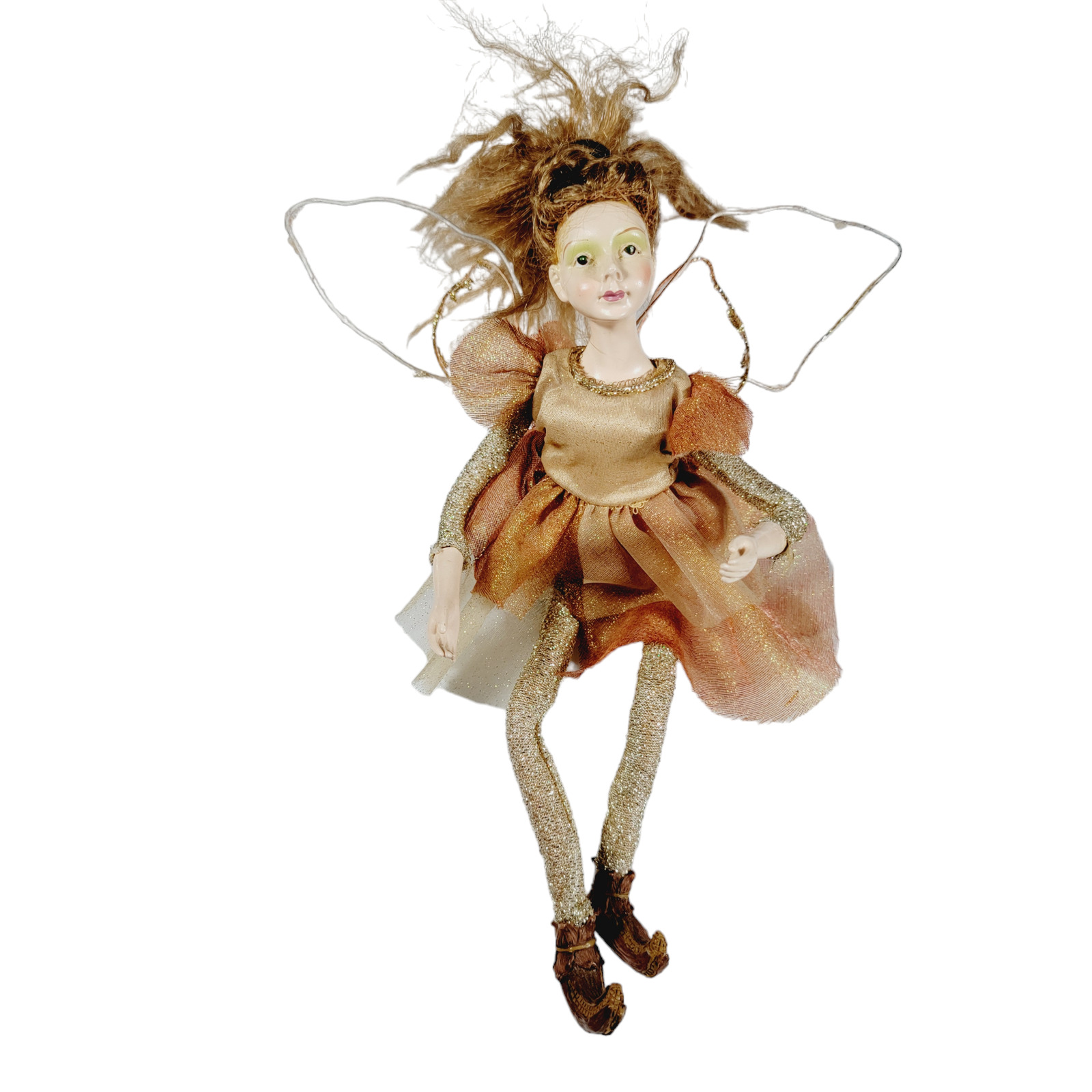 Vintage Winward Nature Fairy Fantasy Doll Orange Metallic Gold Wire Wings Shelf