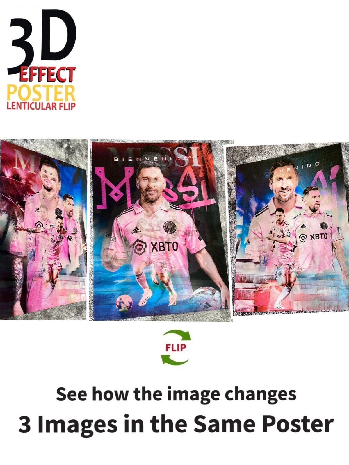 soccer superstar-Lionel Messi-3D Poster 3DLenticular Effect-3 Images In One