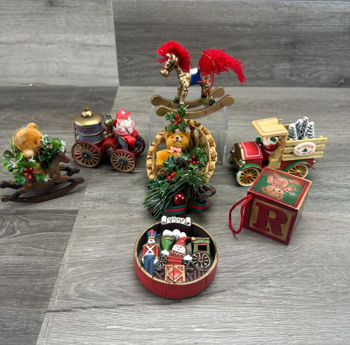 Vintage Hallmark Christmas Ornaments Lot of 7 Santa Trees Car Truck Teddy Bear