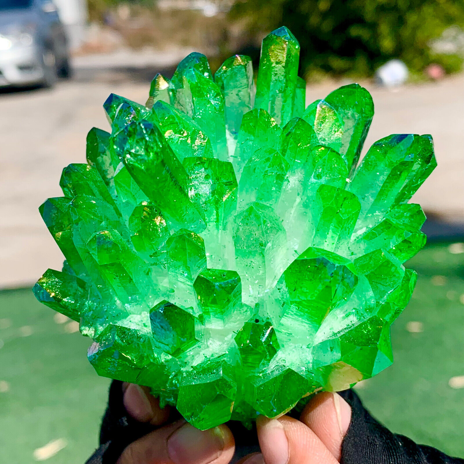 371G New Find green PhantomQuartz Crystal Cluster MineralSpecimen