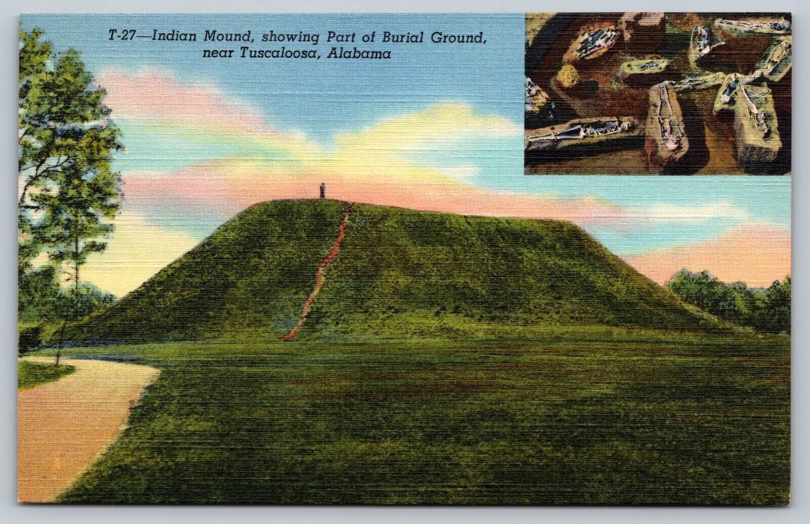 Indian Mound showing Burial Ground near Tuscaloosa AL Alabama Vintage Postcard