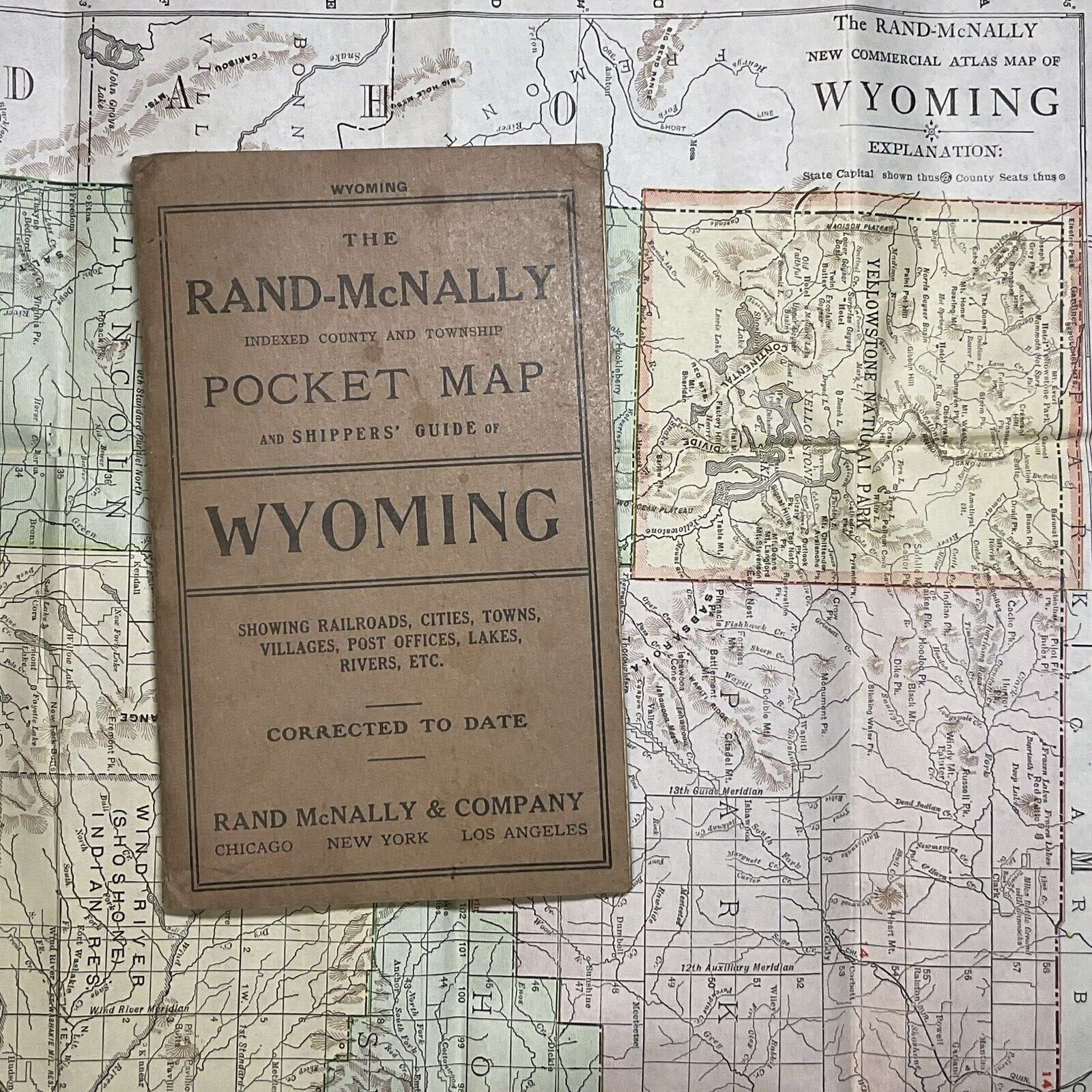 WYOMING- 1914 - RAND-McNALLY POCKET MAP & SHIPPERS' GUIDE - 28”X21” VINTAGE MAP