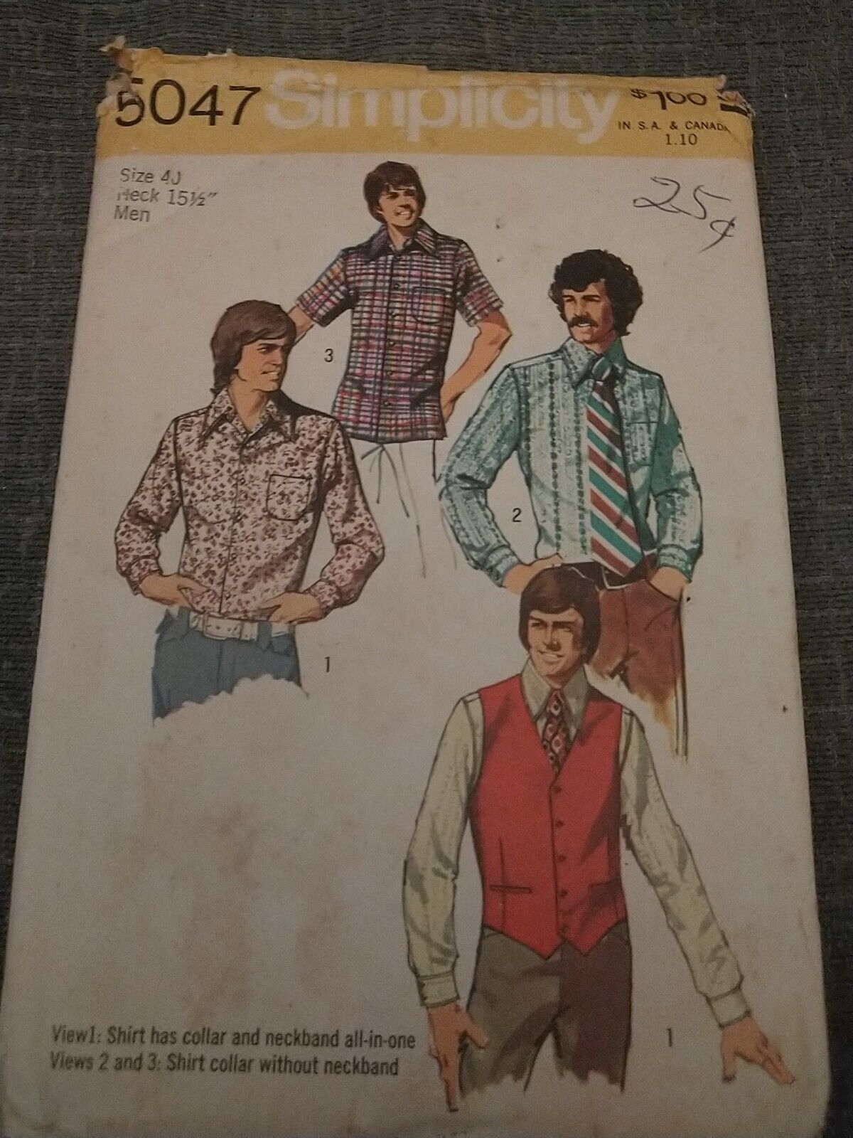 70s Vintage Simplicity  Men\'s Vest & Shirt Pattern 5047 Size 40 Neck 15.5 FF