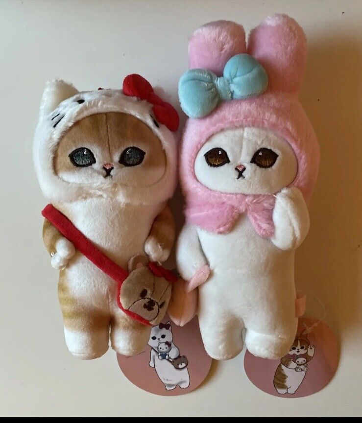 mofusand x Sanrio Characters Plush My Melody With Hello Kitty Keychain Set