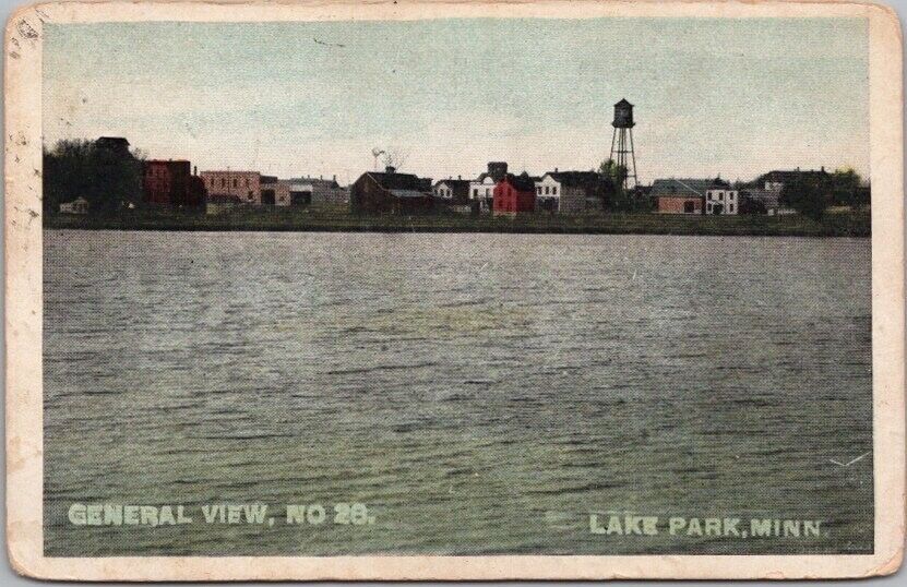 1910 LAKE PARK, Minnesota Postcard GENERAL VIEW NO. 26 / Water Tower / Town View