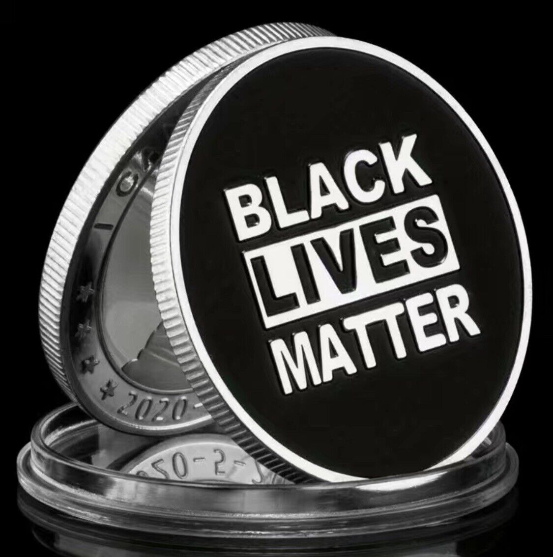 Black Lives Matter BLM Commemorative George Floyd Coin in Capsule, Velvet Bag