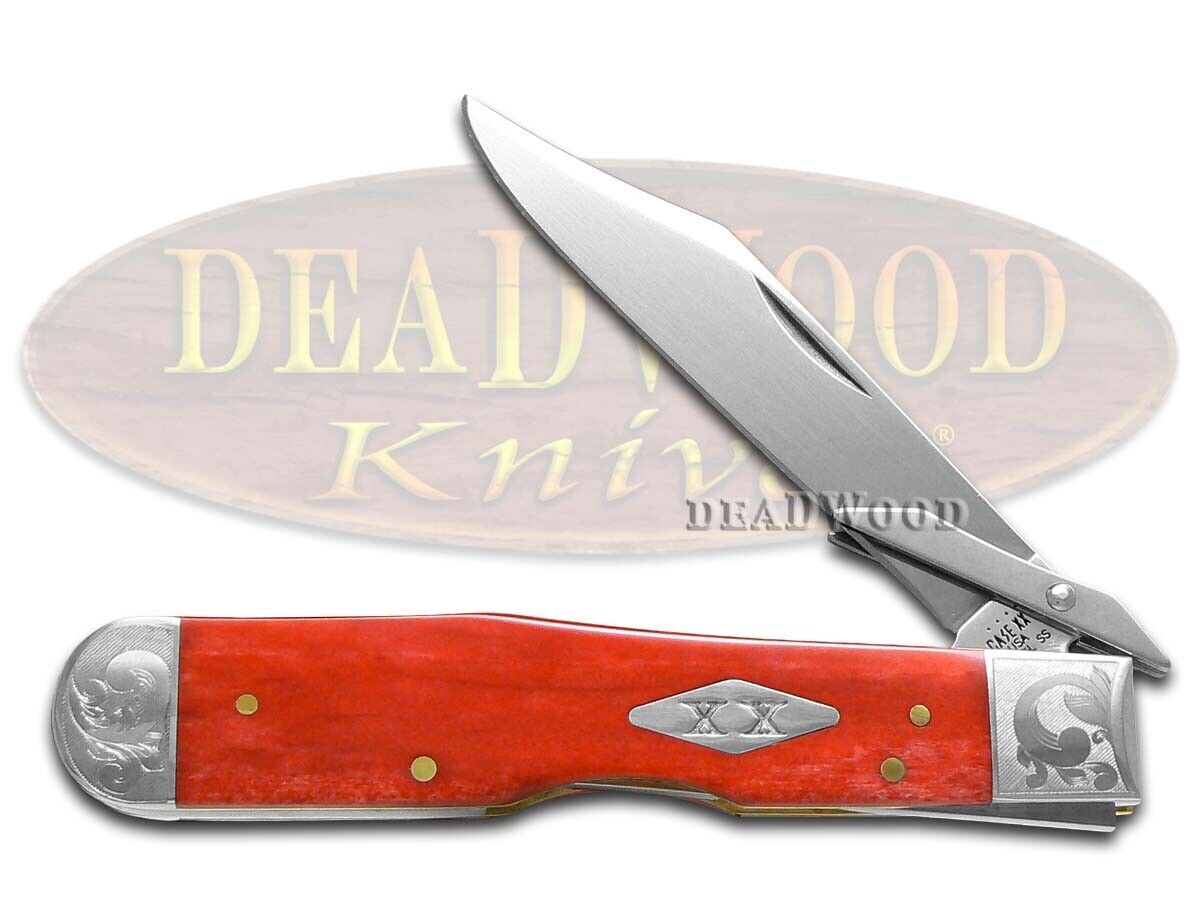 Case xx Knives Cheetah Dark Red Bone Scrolled Stainless Pocket Knife 73119