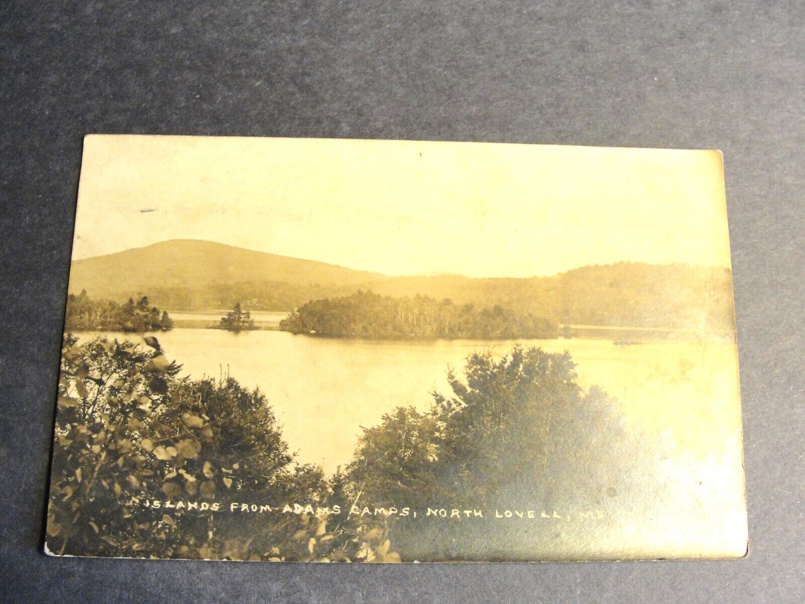 Islands from Adams Camps- North Lovell, Maine -1927 Real Photo Postcard (RPPC).