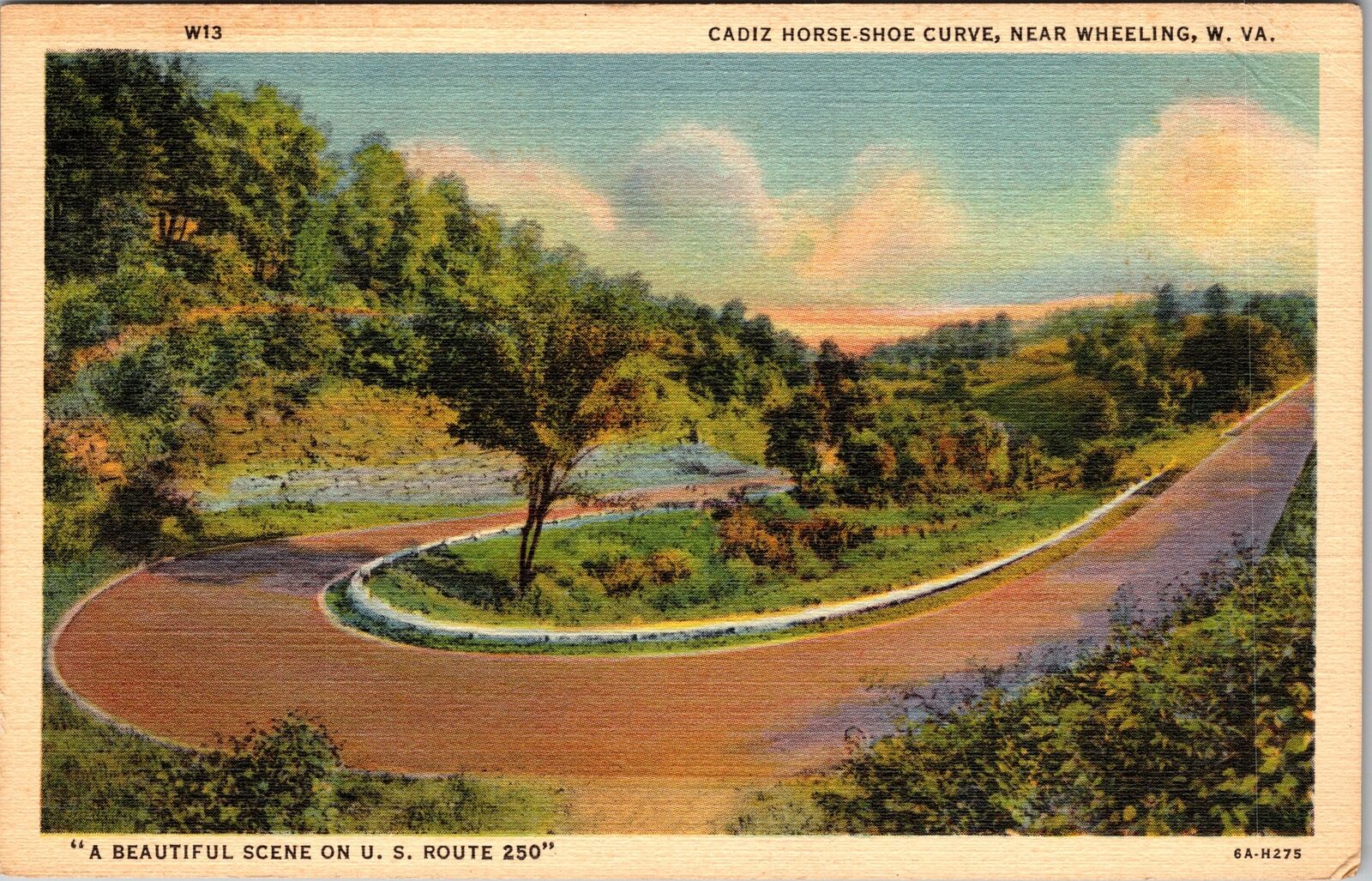 Wheeling WV-West Virginia, Cadiz Horse Shoe Curve, Vintage Postcard