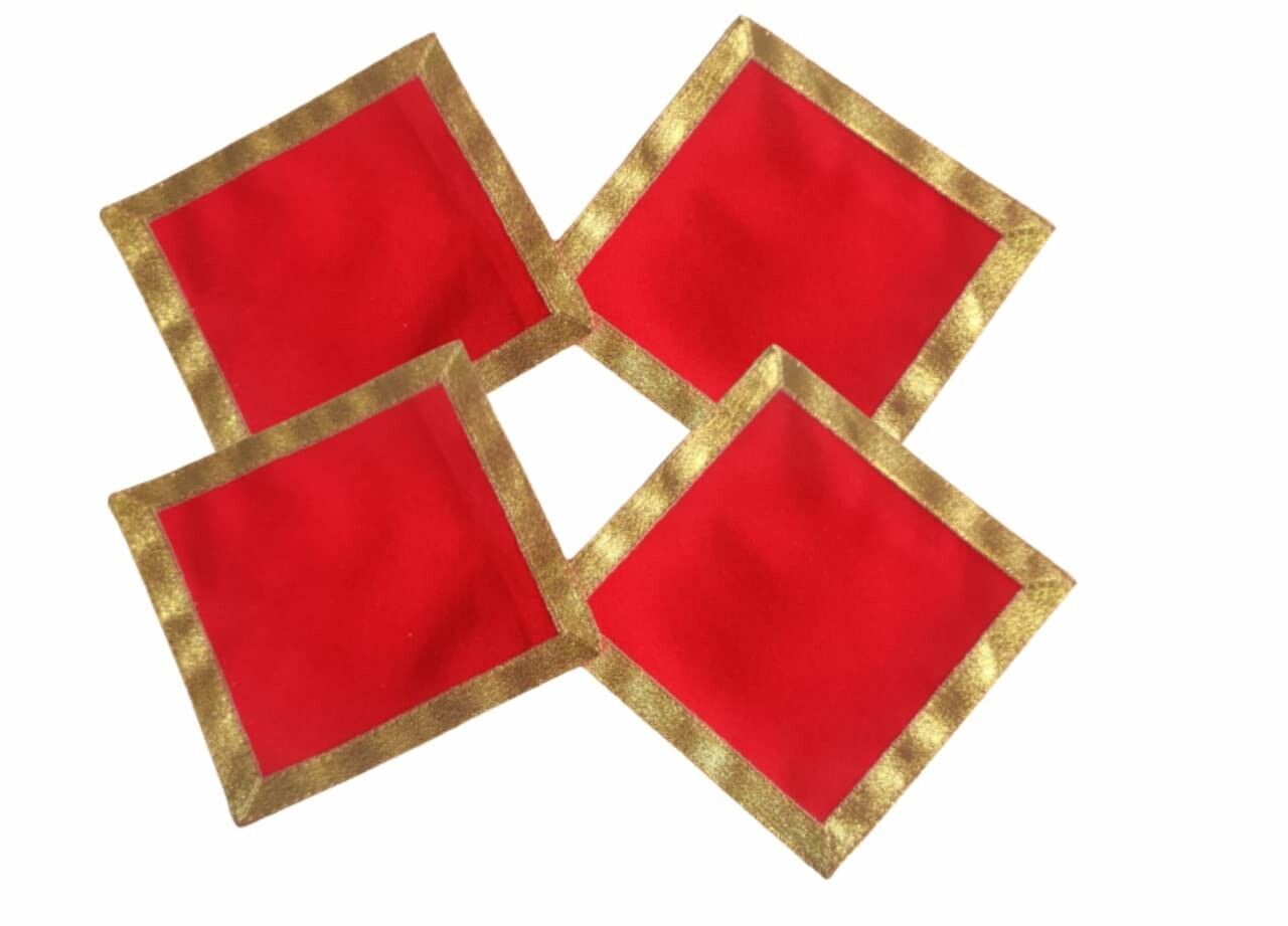Red Velvet Puja Aasan Cloth for Temple and Puja 5 x 5 inch Design May be vary US