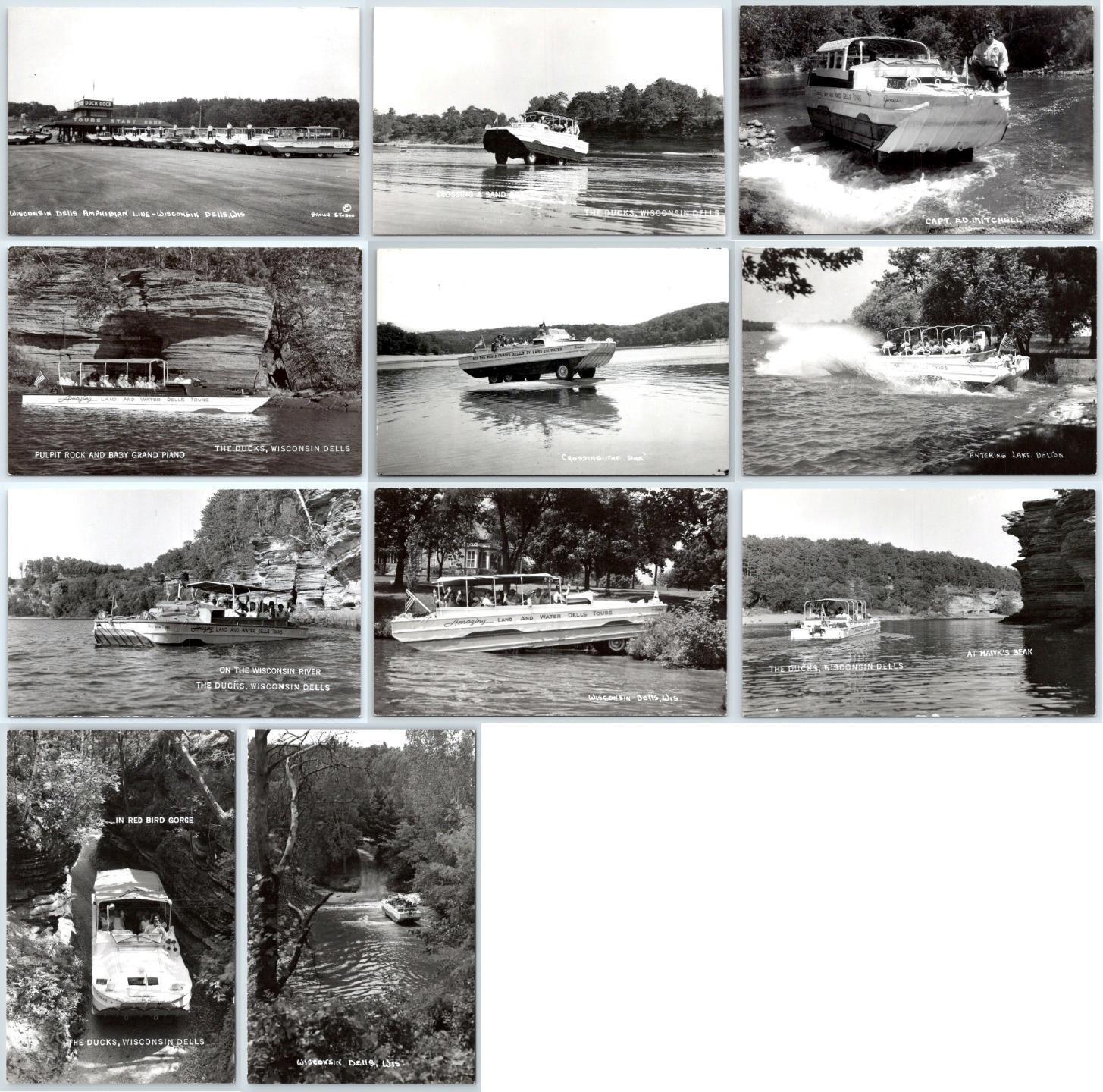RPPC LOT OF 11 WISCONSIN DELLS POSTCARDS DUCK BOATS CAPT ED MITCHELL SCENIC TOUR