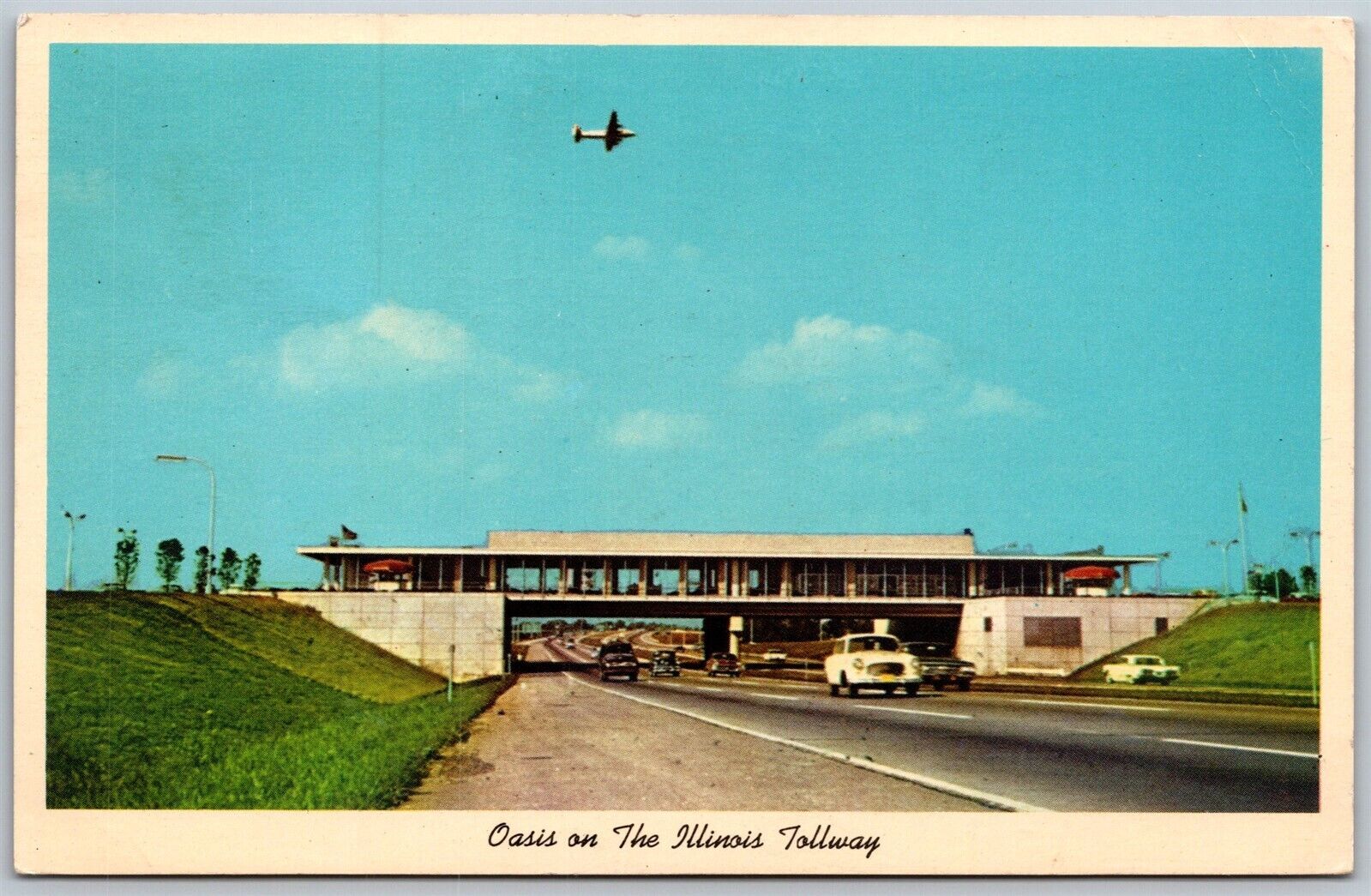 Vtg Illinois IL Oasis On The Tollway Service Area View Fred Harvey Postcard