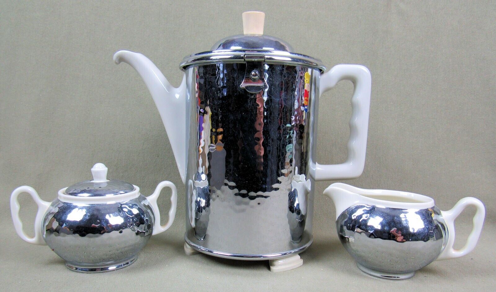 Vintage Bauscher-Lizenz Chrome & Ceramic Coffee Pot w/Creamer/Sugar Insulated