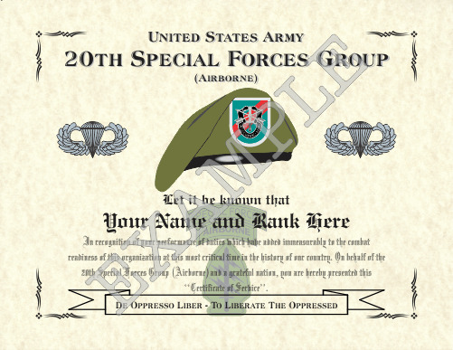 20th Special Forces Group (A) Personalized Art Print 8.5 x 11 (BADGE)