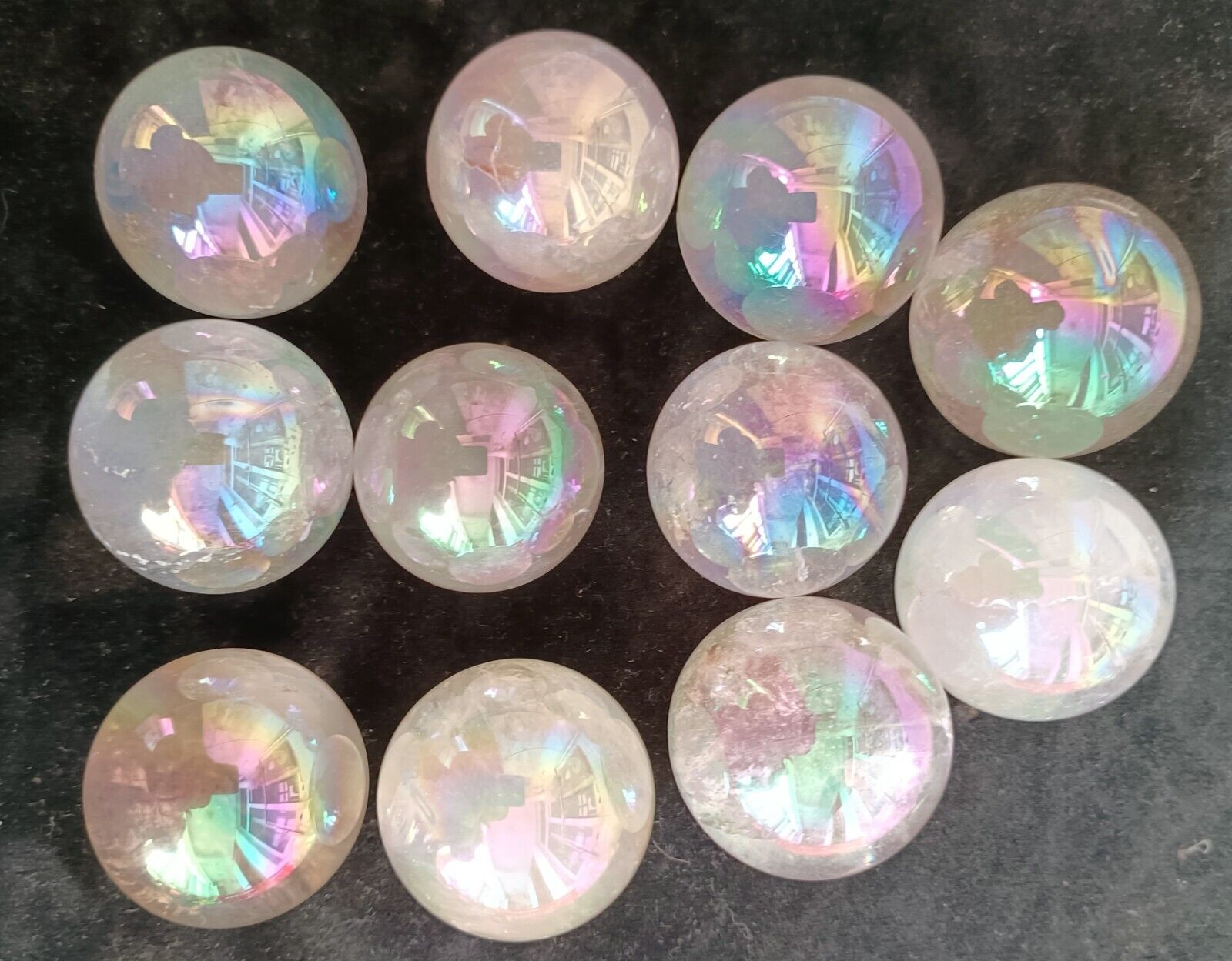840g 11pcs Rainbow Aura Rose Quartz Bismuth Titanium Silicon Ball Healing 1