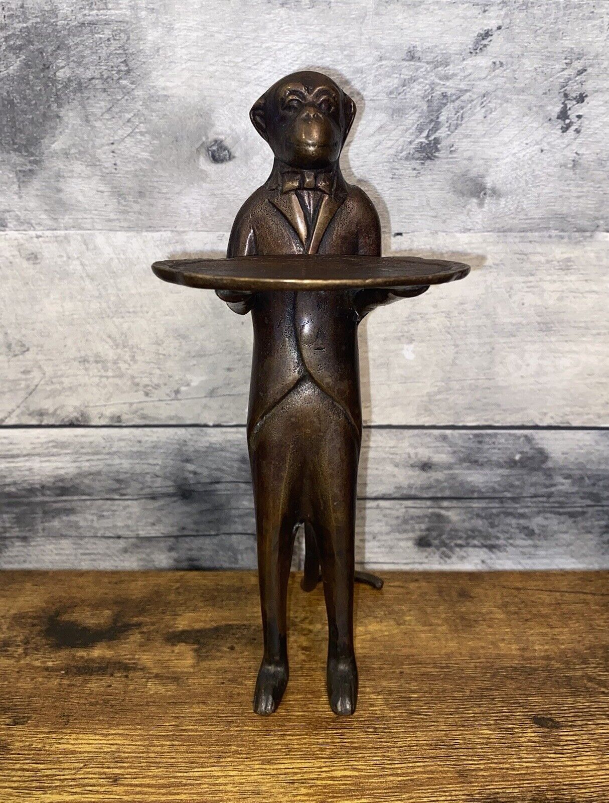 Brass Or Bronze Vintage Butler Monkey With Tray Candy Business Card Holder