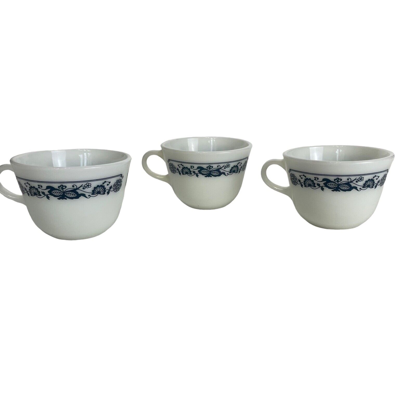 Pyrex Milk Glass Old Town Blue Onion Coffee Mug Tea Cups Set Of 3