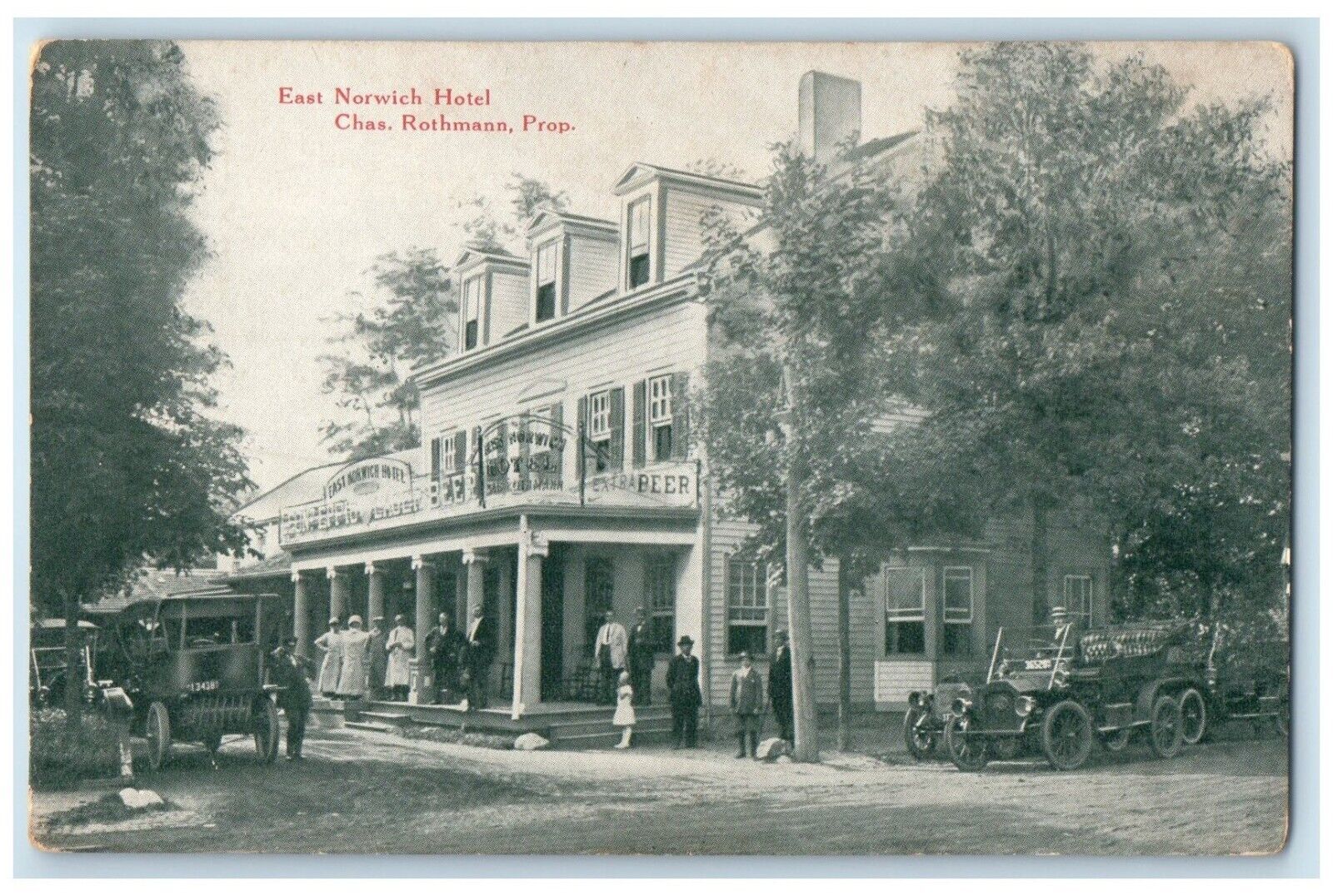 1910 Exterior View East Norwich Hotel Building Classic Cars New York NY Postcard