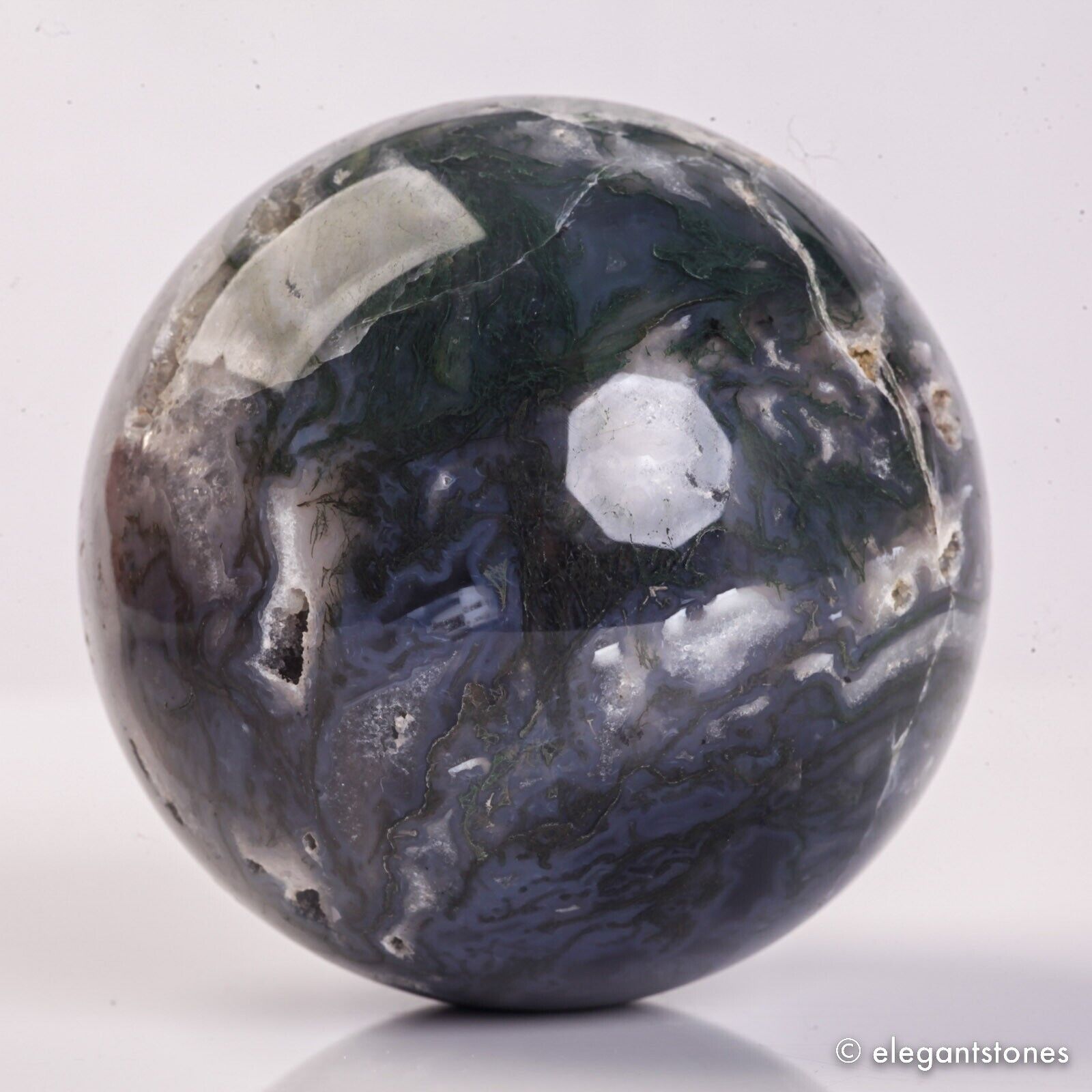 400g 67mm Natural Green Moss Agate Crystal Geode Sphere Quartz Healing Ball