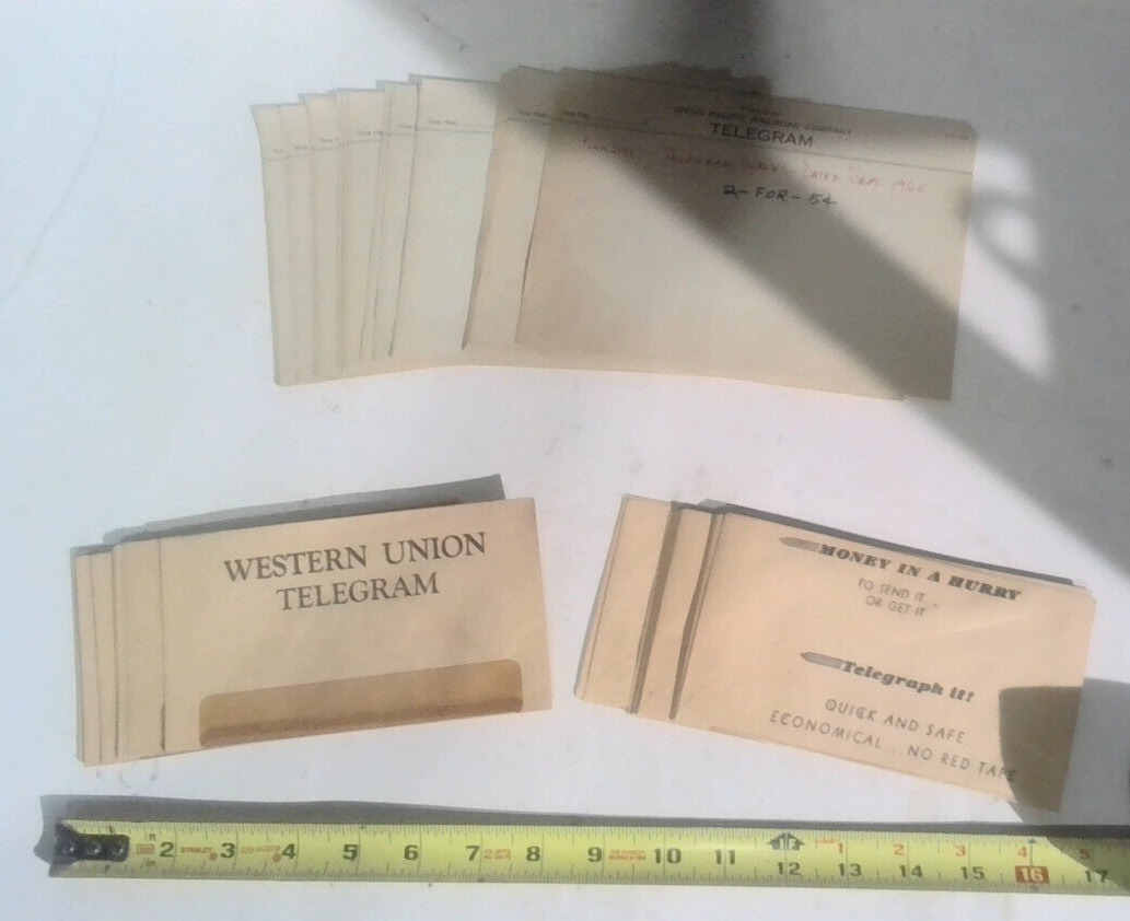 VINTAGE 30 Western Union Telegram Envelopes & 53 Union Pacific Railroad Paper