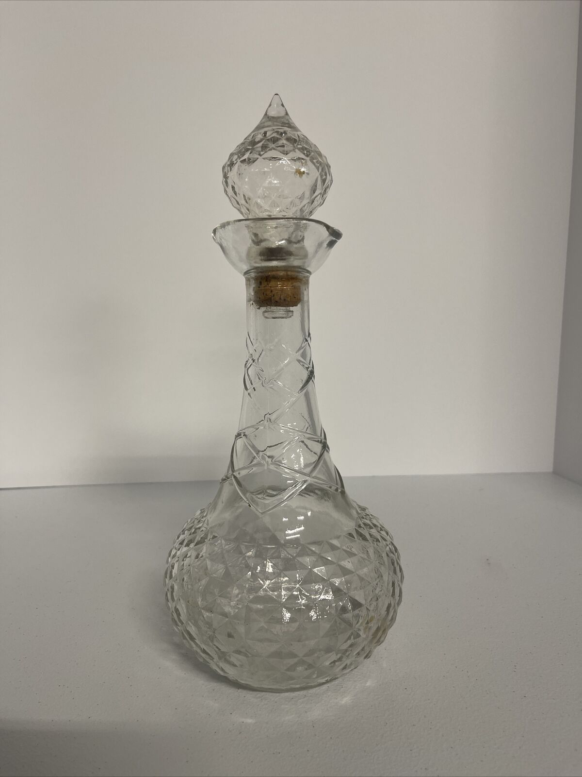 Vintage Smirnoff Glass Genie Bottle Decanter With Cork And Glass Stopped