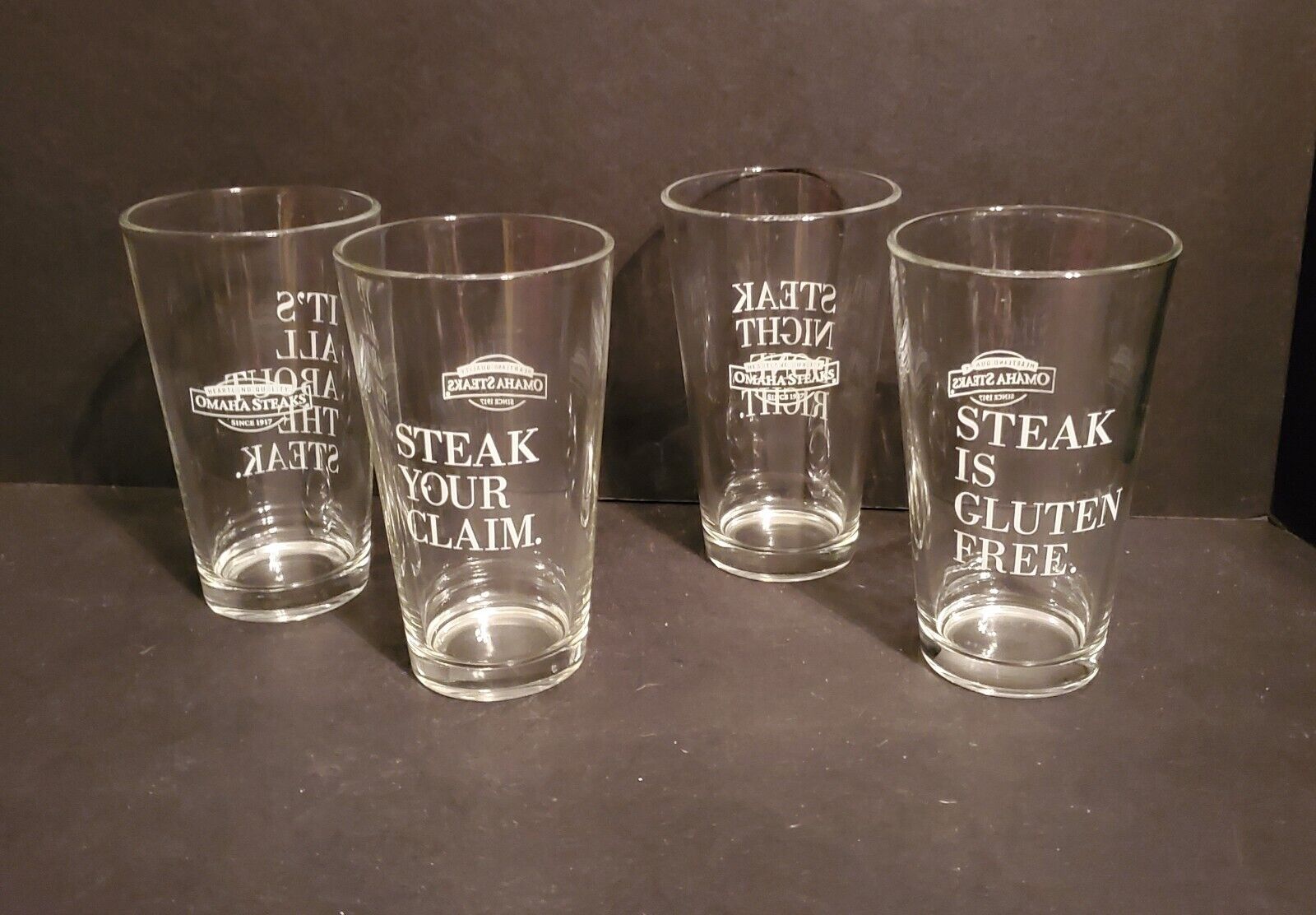 Omaha Steak Assorted Sayings Clear Drinking Glass Collectible Set Of 4 (dme24)