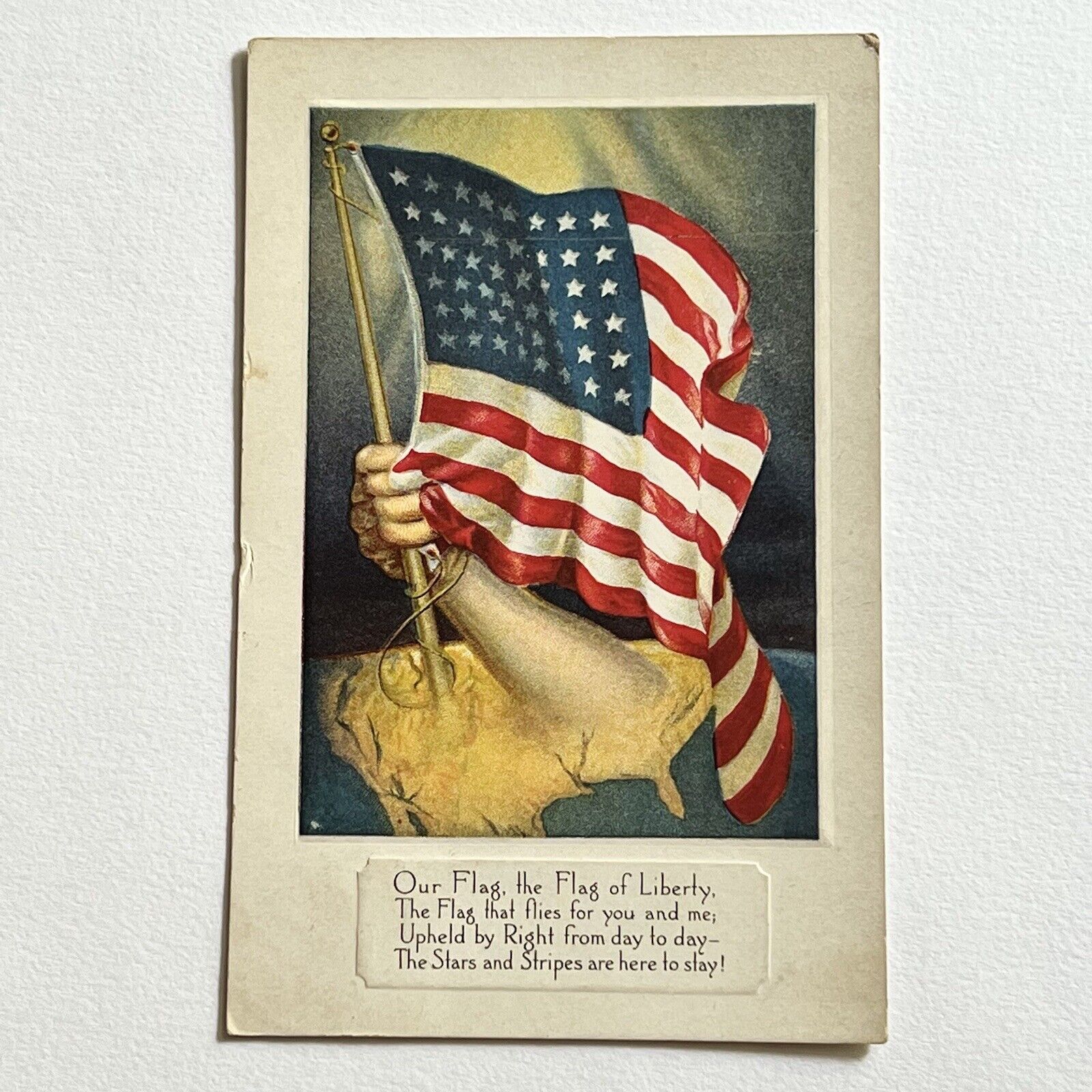 Antique Patriotic Postcard Arm Holding American Flag Of Liberty Series 4