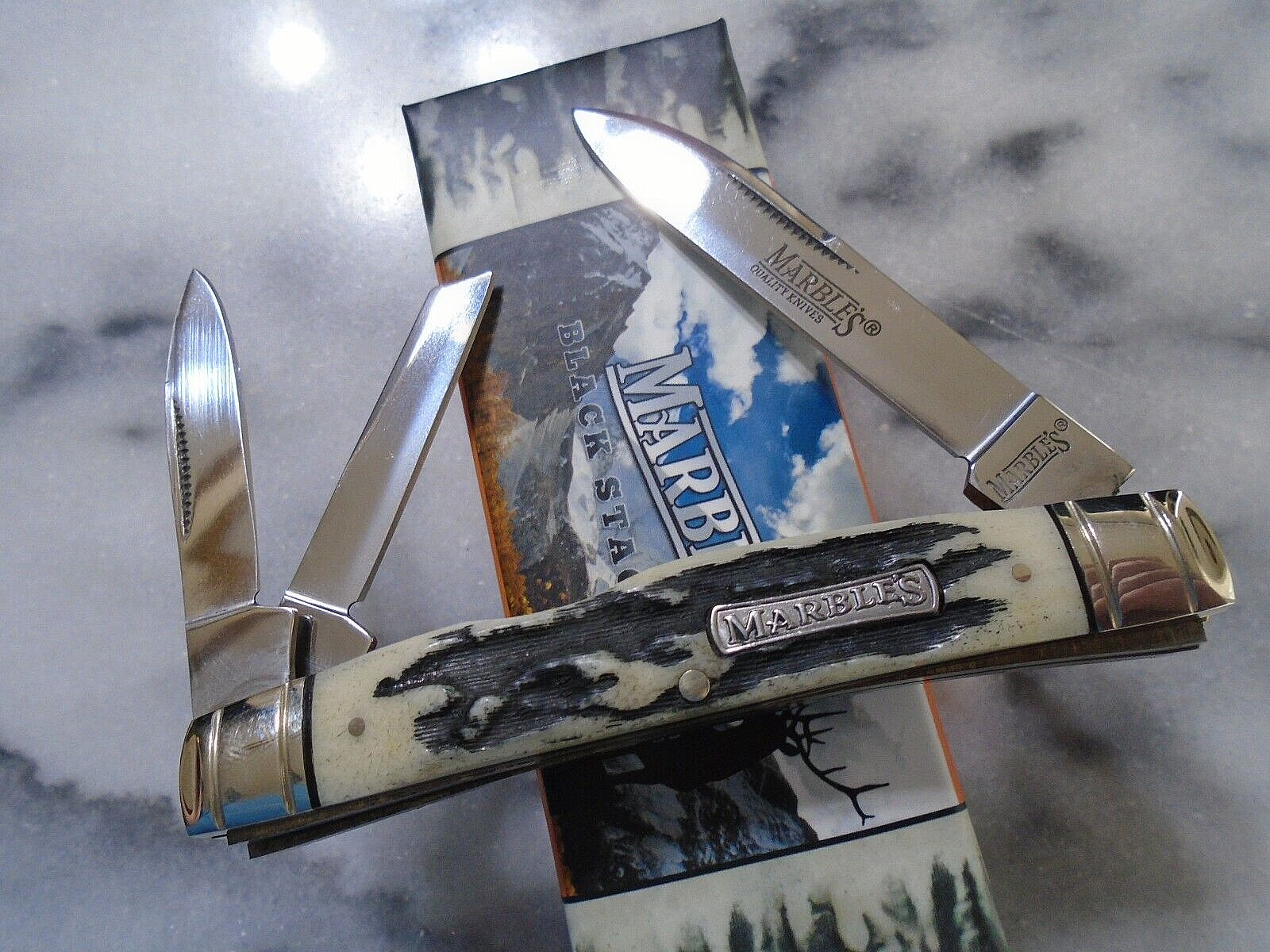 Marbles Black Stag Bone Congress Whittler 3 Blade Pocket Knife Folder MR480 New