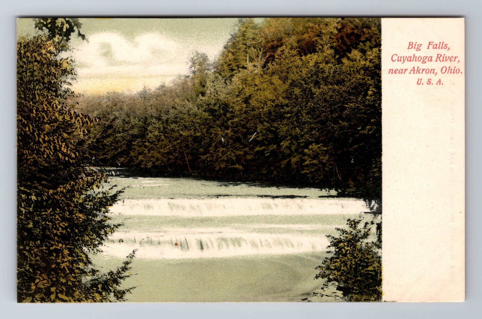 Akron OH-Ohio, Big Falls, Cuyahoga River, Antique, Vintage Souvenir Postcard