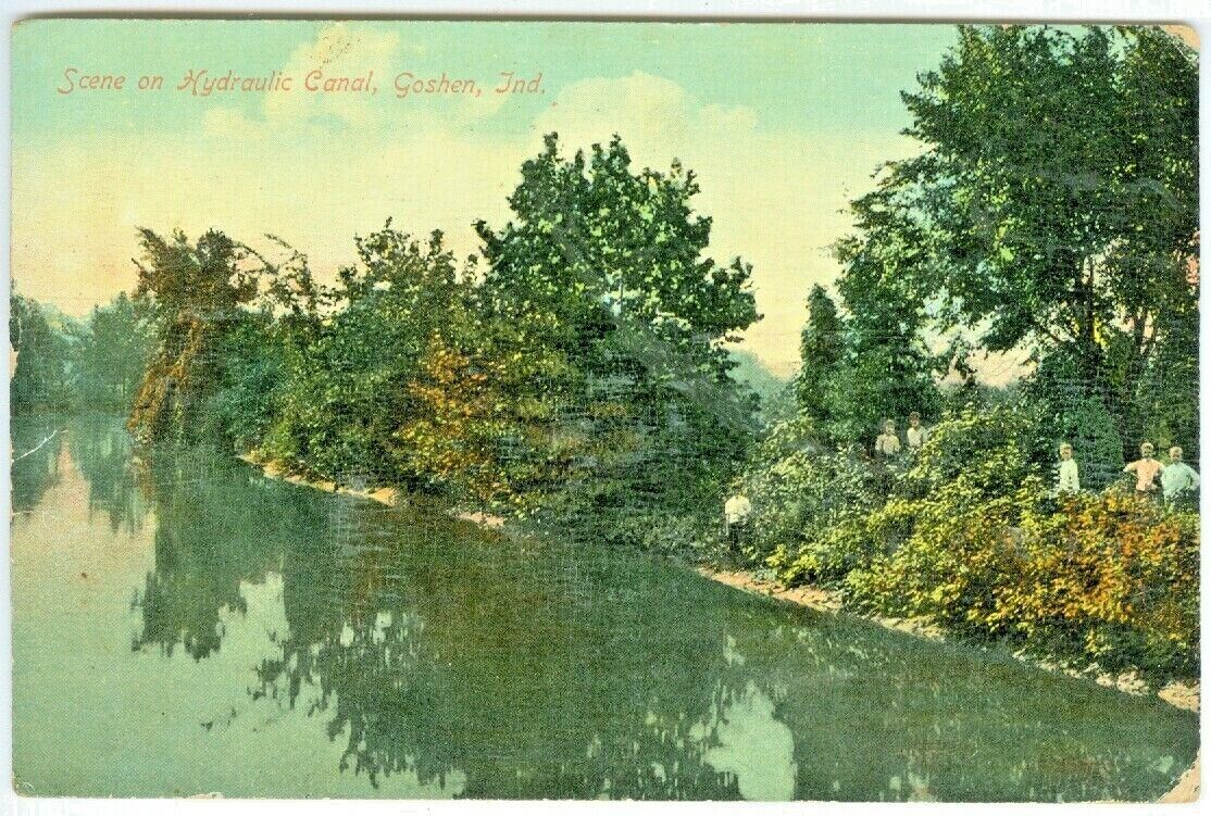 Goshen IN Folks along the Hydraulic Canal 1919