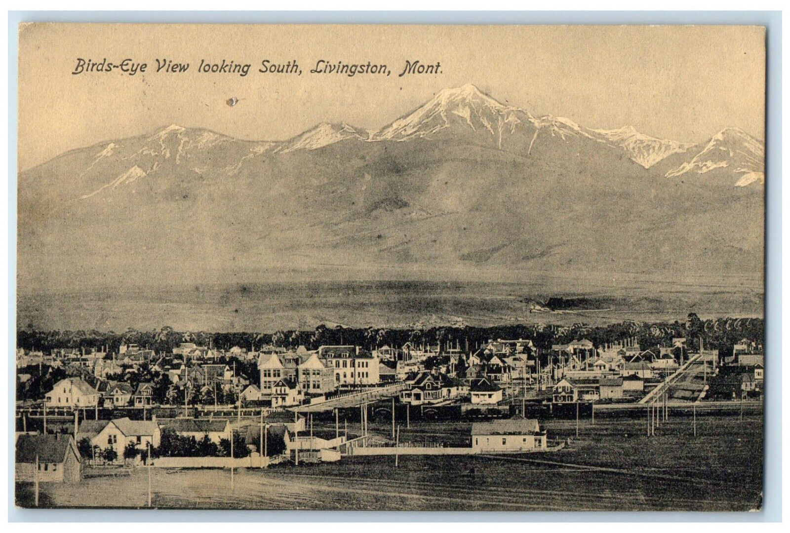 1910 Bird\'s Eye View Looking South Livingston Montana MT Antique Postcard