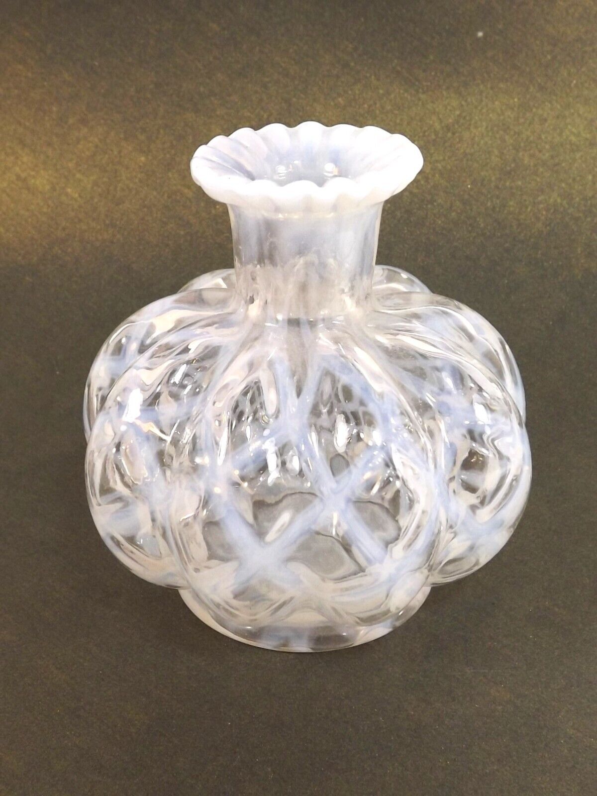 Fenton French Opalescent Rib Optic Perfume Bottle 1930s NO Stopper