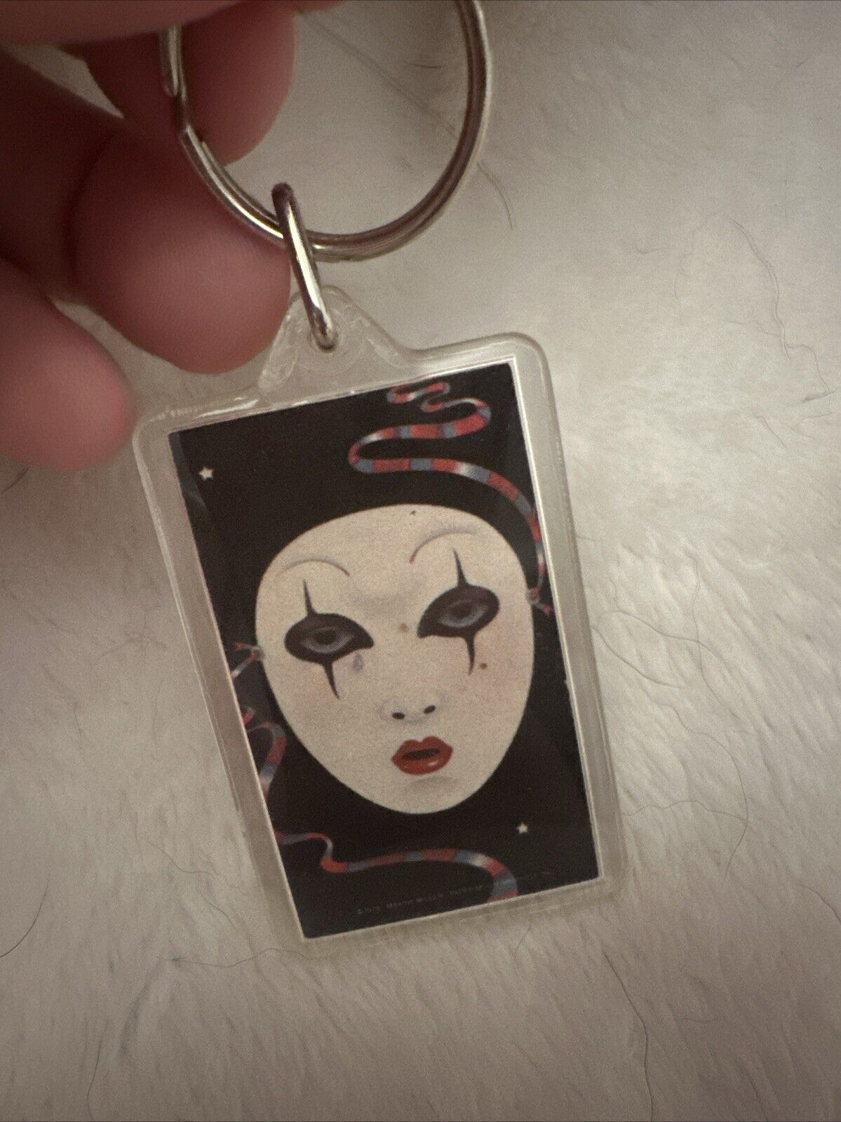 Very rare 1980s keychain Collectible Mask White Face ￼ black eyes collectible