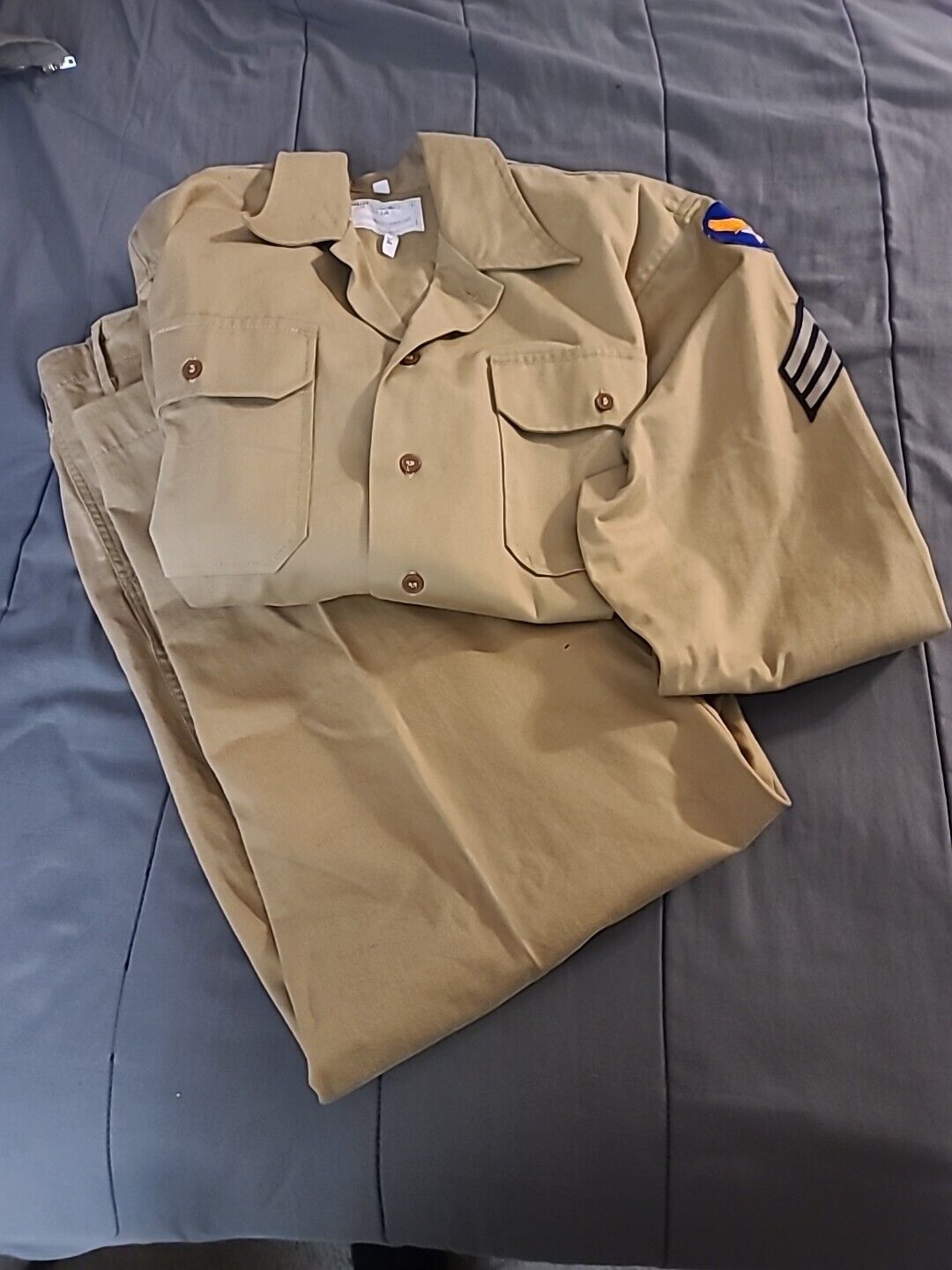 WW2 US Army EM Khaki Uniform Repro What Price Glory 17x34 Shirt 38 Pants USAAF