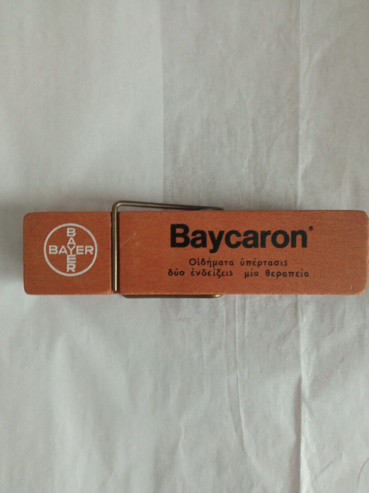 vintage large wooden peg advertising bayer baycaron