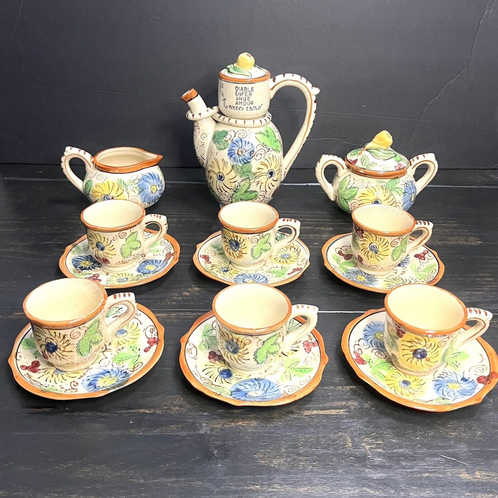 Vtg Morikin Japan Tea Set Teapot Creamer Sugar Bowl 6 Cups & Saucers Floral