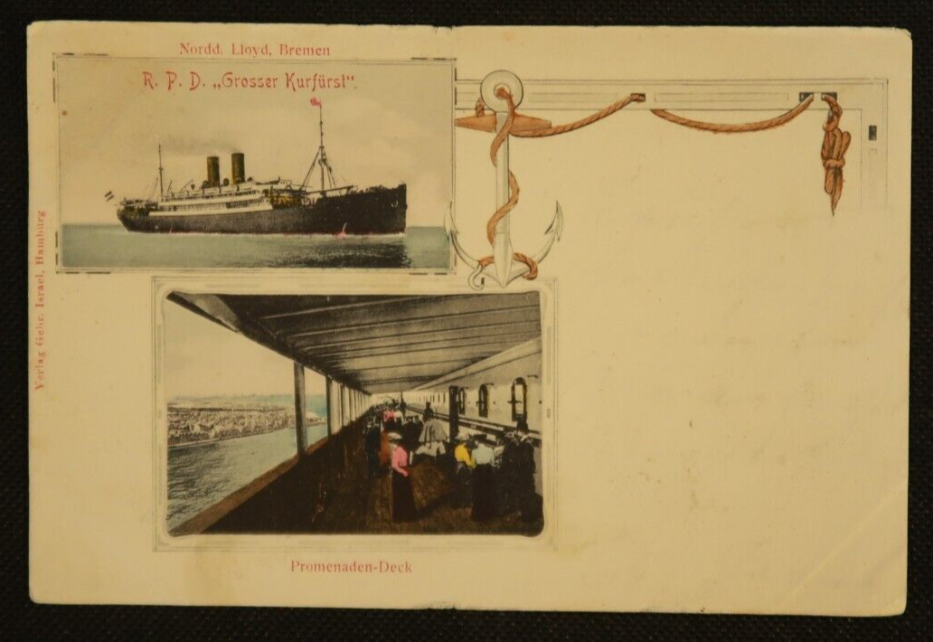 North German Lloyd R.P.D. Grosser Kurfurst Promenade Deck Steamship Postcard
