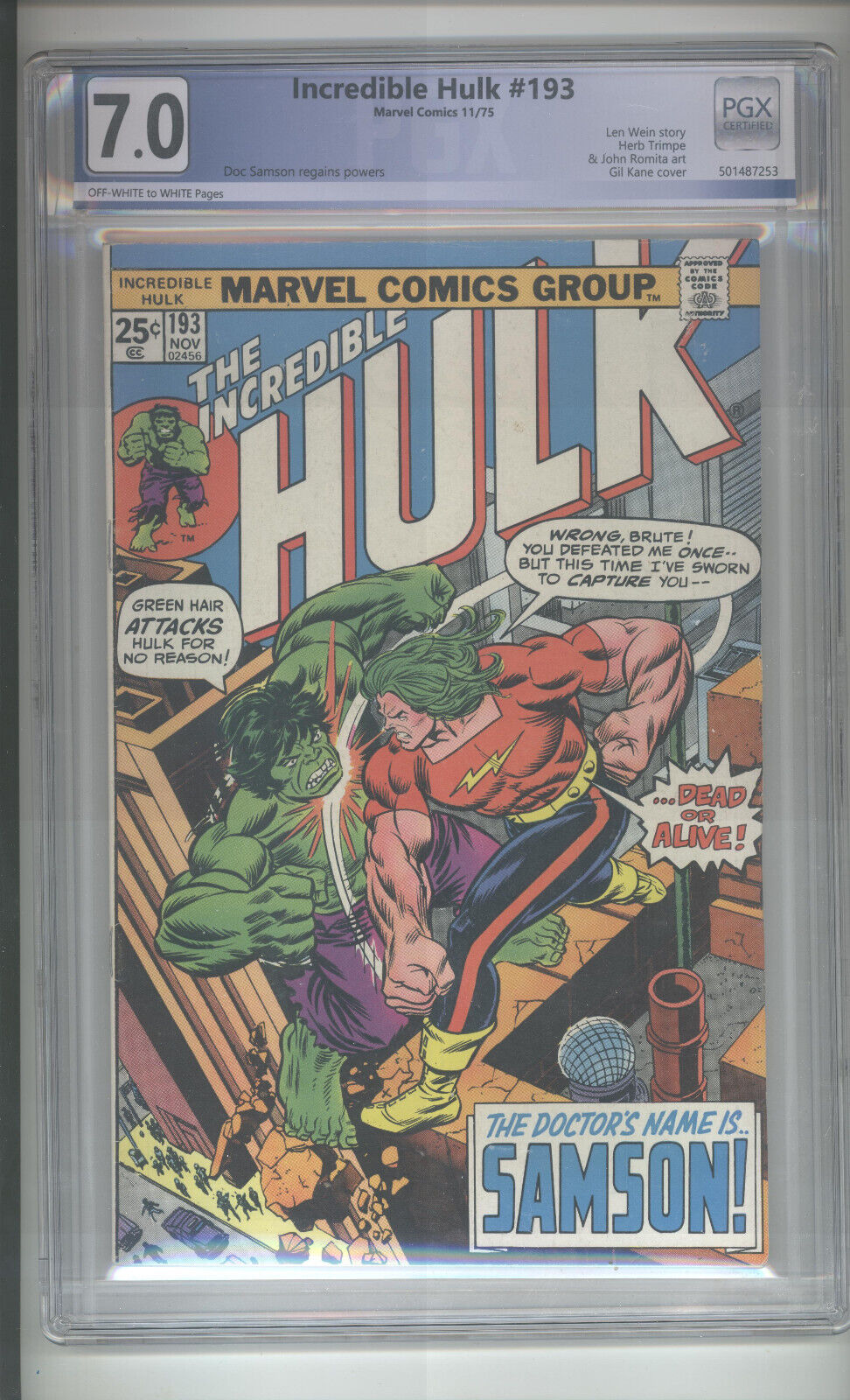 Incrediible Hulk #193   PGX  7.0     (1975)  Doc Samson Regains Powers