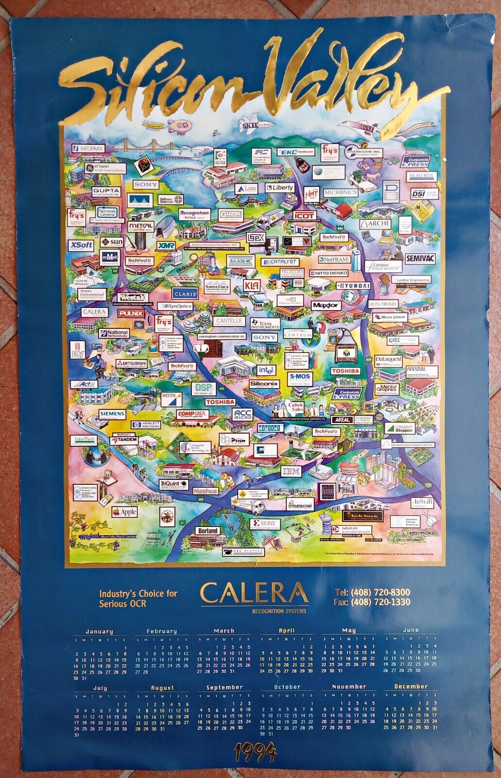 Rare 1994 CALERA Silicon Valley Pictorial Map & Calendar, Technology Tech Poster