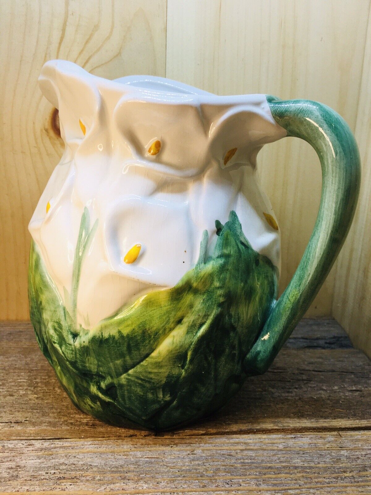 Perfect For Spring & Summer Vintage White Cala Lily Flower Ceramic Pitcher