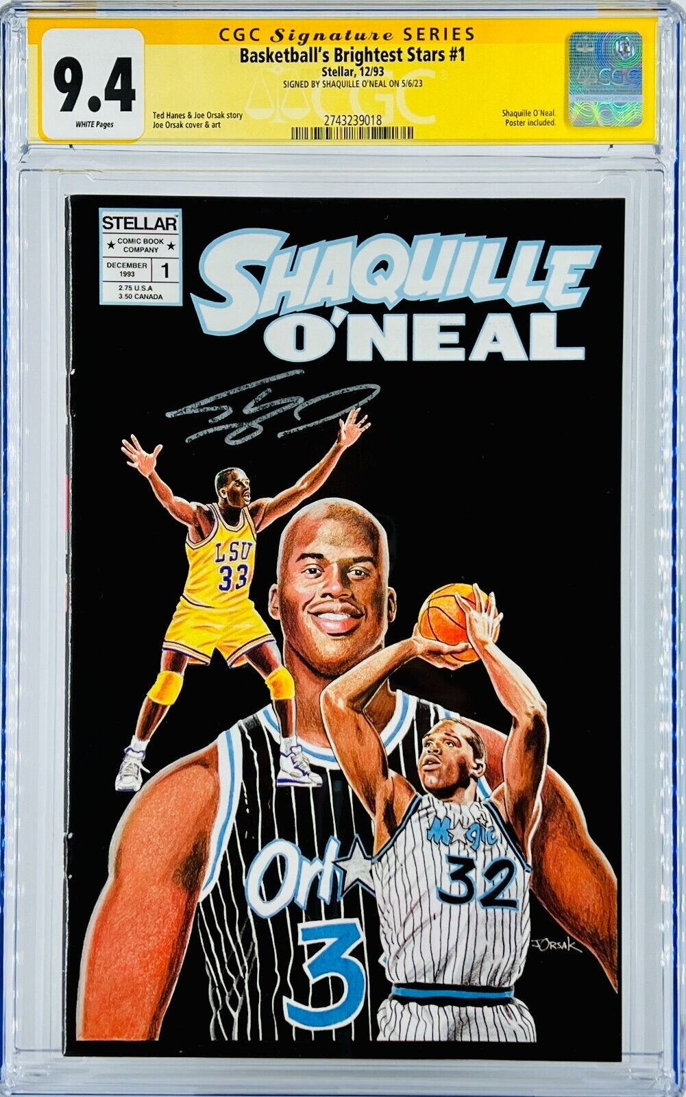 Shaquille O'Neal Signed CGC SS Basketball's Brightest Stars #1 Stellar Grade 9.4