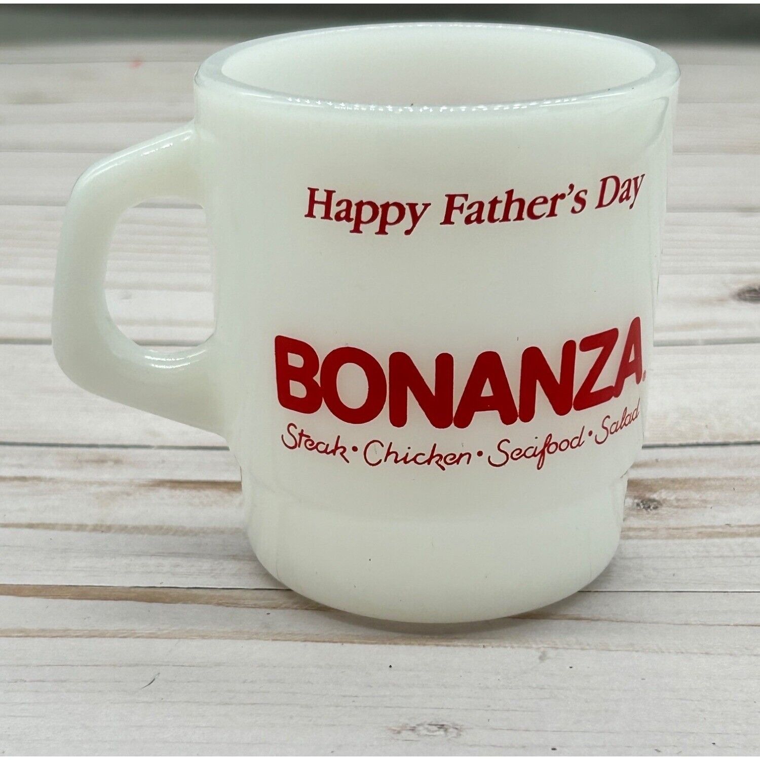 Vintage Bonanza Restaurant Milk Glass Coffee Cup Mug Happy Father's Day