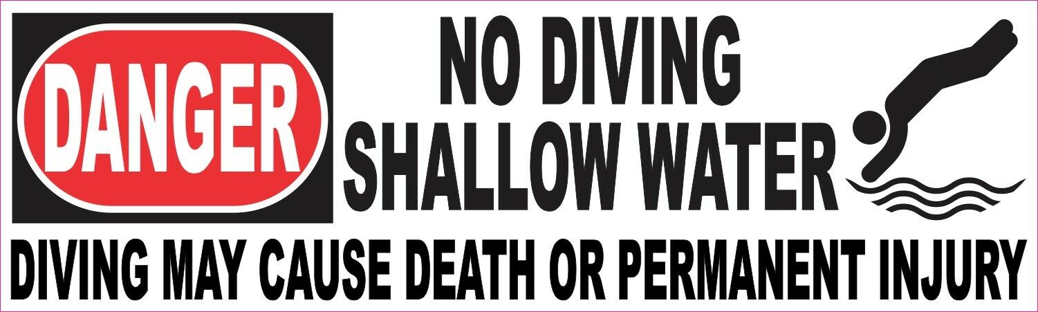 10in x 3in No Diving Shallow Water Sticker Car Truck Vehicle Bumper Decal