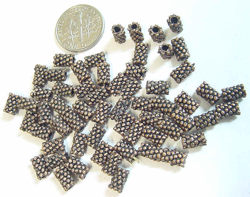 55 vintage antique copper dotted tube beads 7x4 mm arts crafts sale 41994