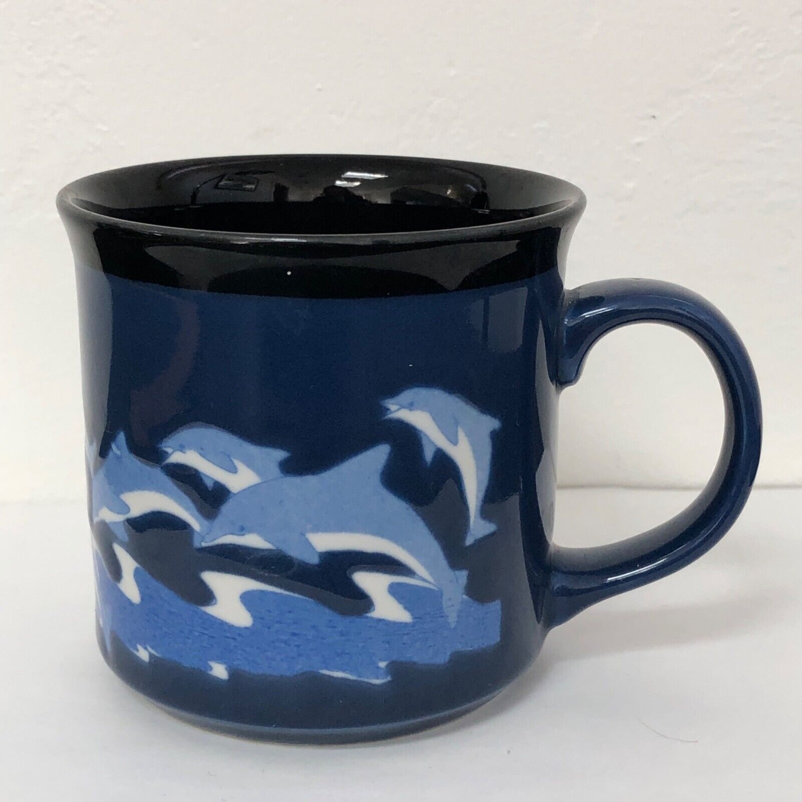 Vintage Otagiri Dolphin Coffee Mug Waves Ocean Cup Embossed Japan Dolphins