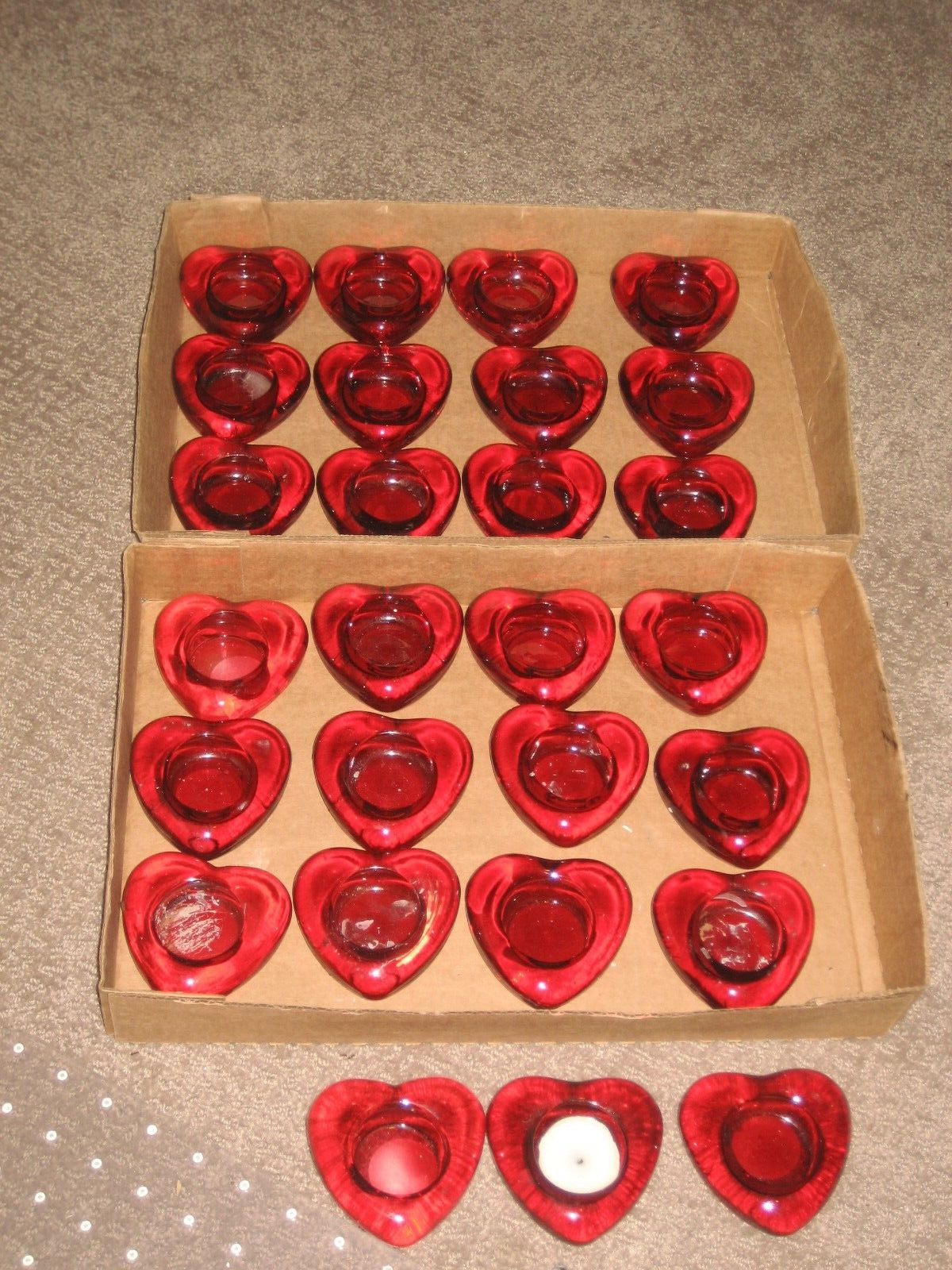 27pk red glass heart shaped votive holders