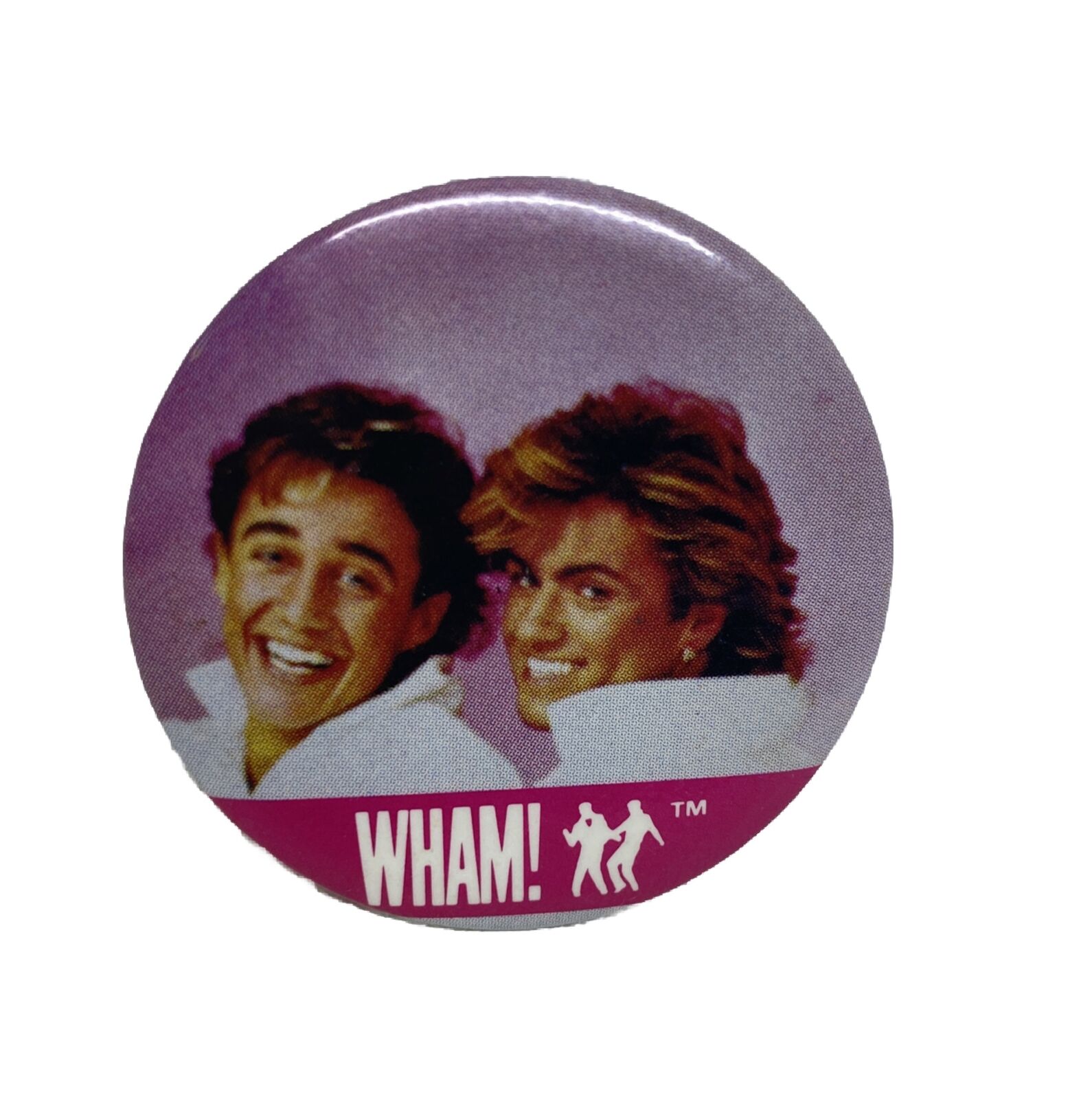 Rare Vintage 1985 WHAM Pin button Badge Licensed George Michael Andrew Ridgeley