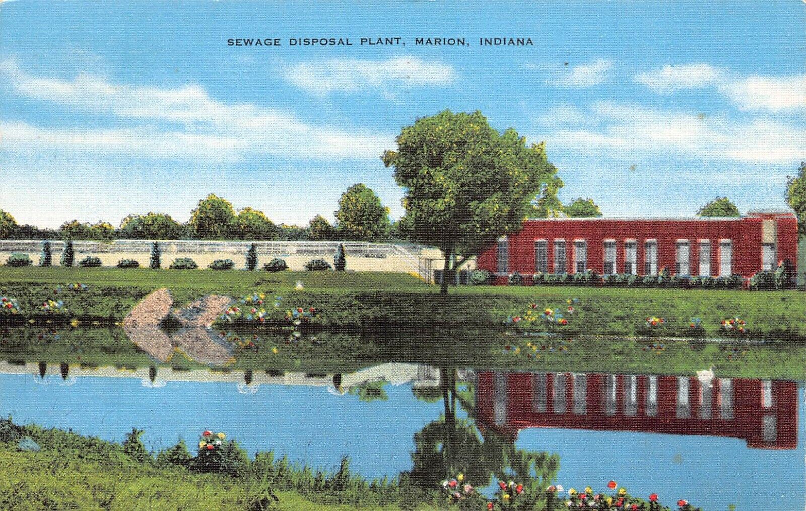 Marion Indiana Sewage Disposal Plant Vintage 1940s Linen Postcard P5