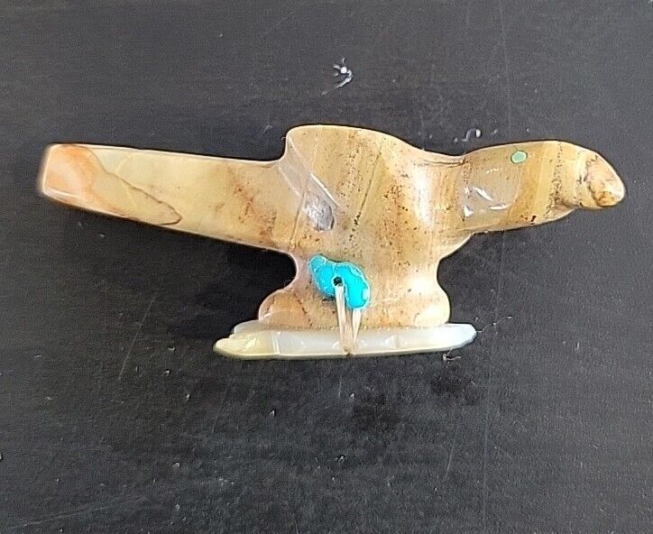 Southwest Zuni Fetish - Hawk With Fish In Talons. Stone Turquoise Small